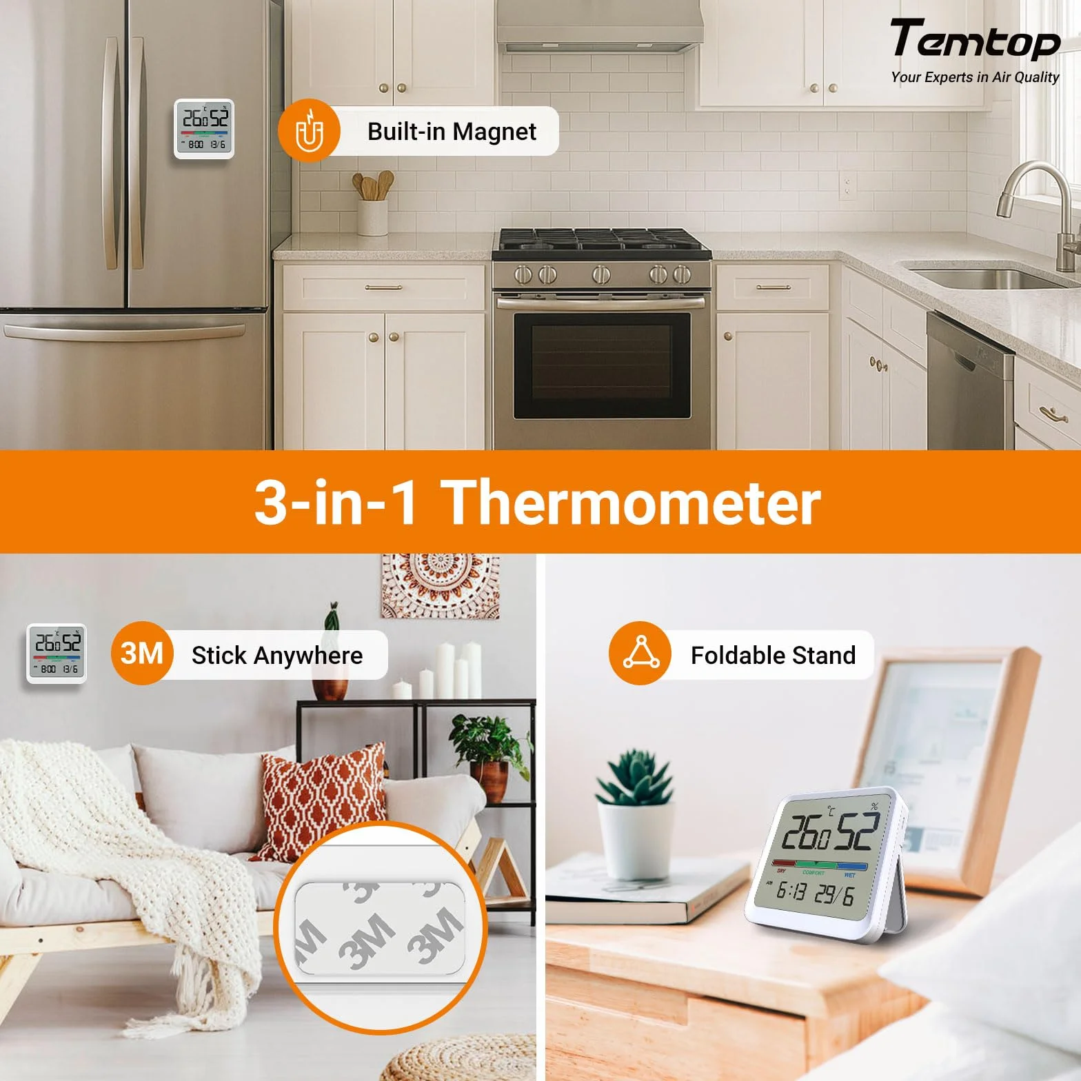 Temtop Termometr wewnętrzny, higrometr T1-SE, cyfrowy monitor temperatury i wilgotności w pomieszczeniu ze wskaźnikiem komfortu, przełącznik ℃/__PLACEHOLDER_BRAND_10__ do domu, biura, przedszkola