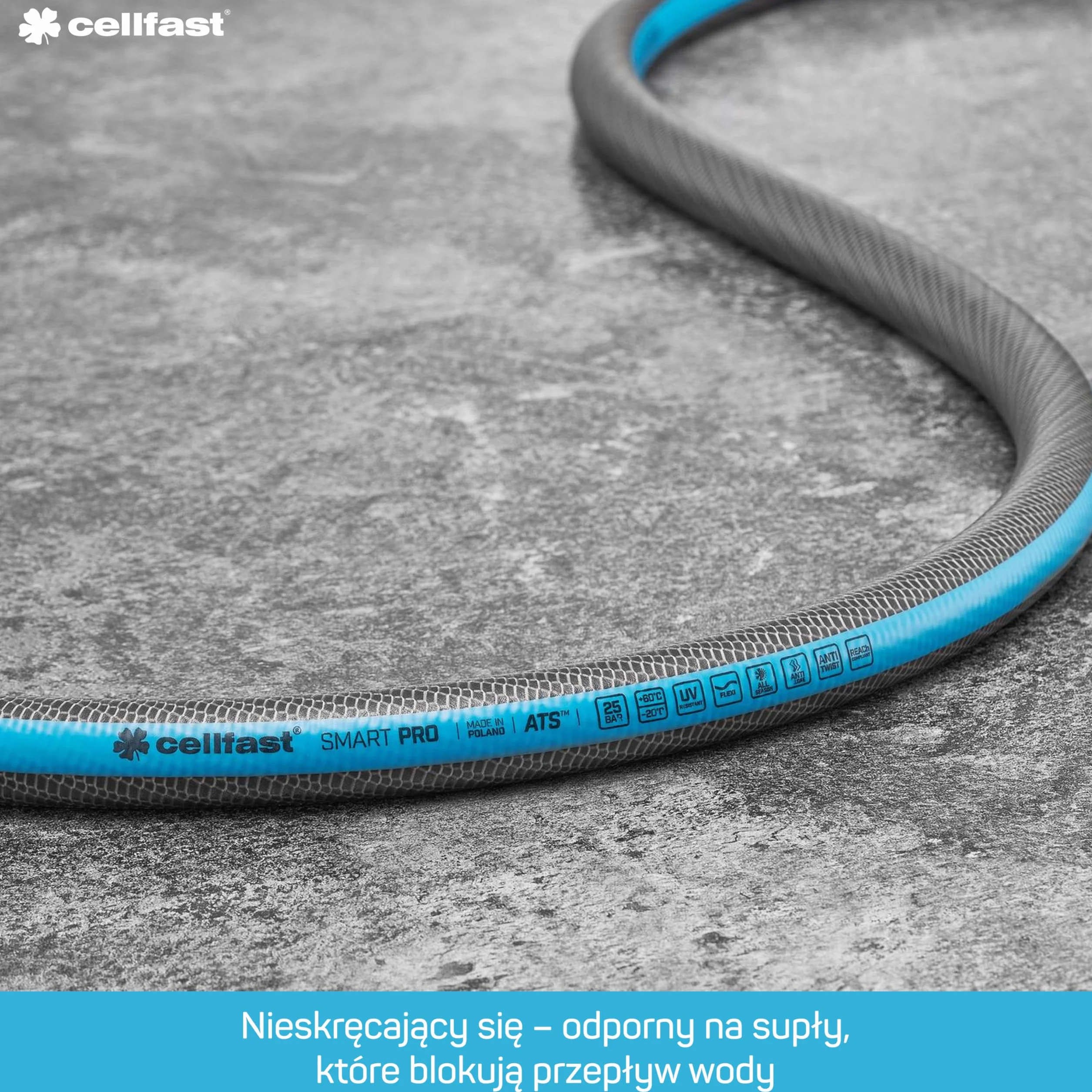 Cellfast Wąż Ogrodowy Smart Pro ATS - 4-Warstwowy - Wytrzymały - 1/2" 50 m - Nawadnianie Ogrodu