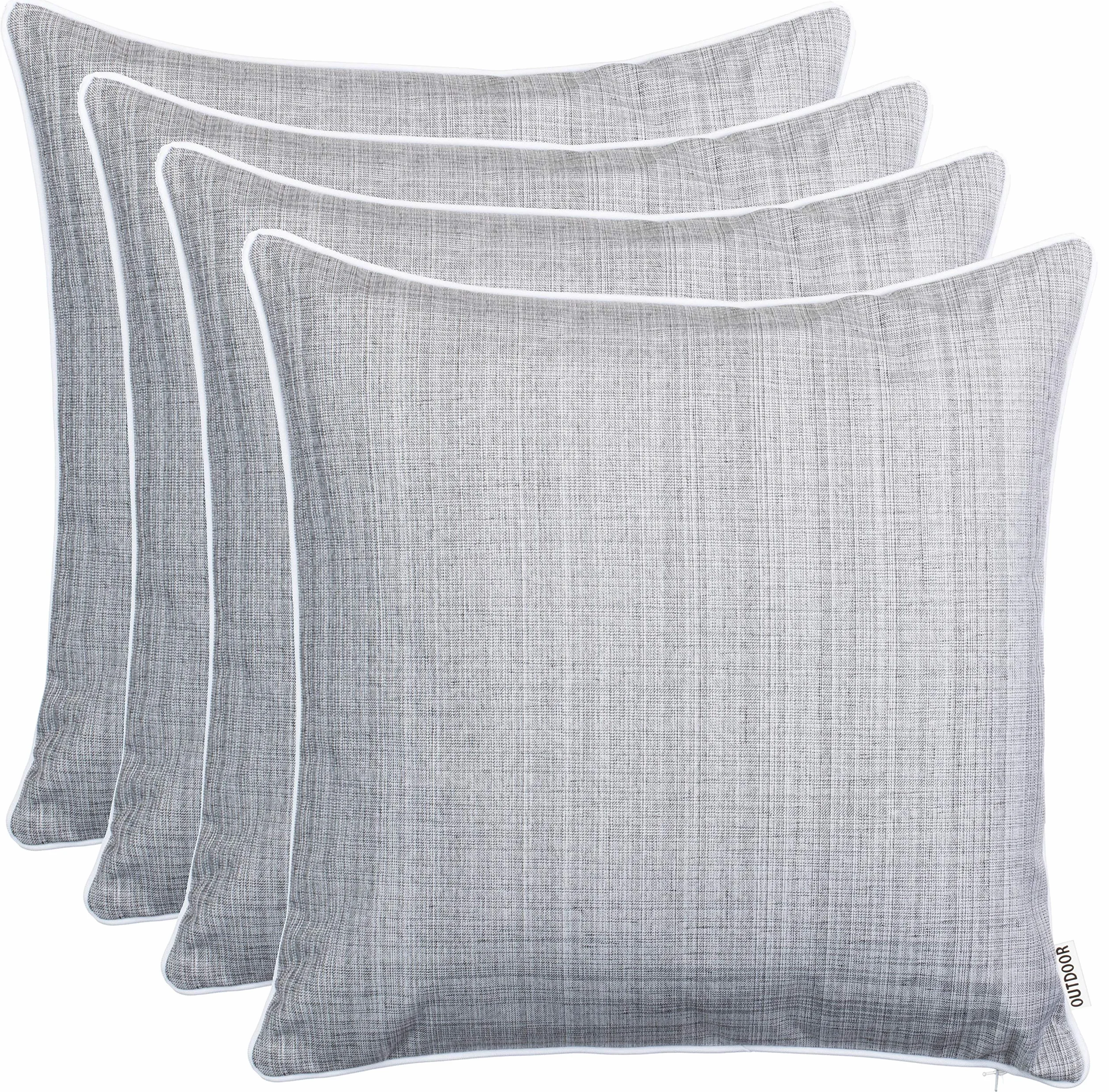 Brandsseller Outdoor ogrodowa poduszka dekoracyjna z lamówką – wygląd lnu, uniwersalna, odporna na zabrudzenia i działanie wody z zamkiem błyskawicznym – 45 x 45 cm – 4-częściowy zestaw ekonomiczny – jasnoszara