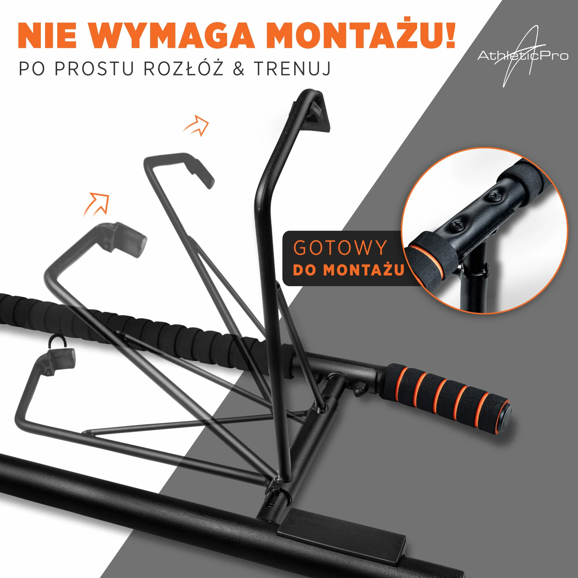AthleticPro - Drążek do podciągania, rama drzwi ze stacją do dipów – obciążenie do 200 kg – bezpieczny drążek do podciągania – 20 cm wyższy w ramie – Dips & Push Up
