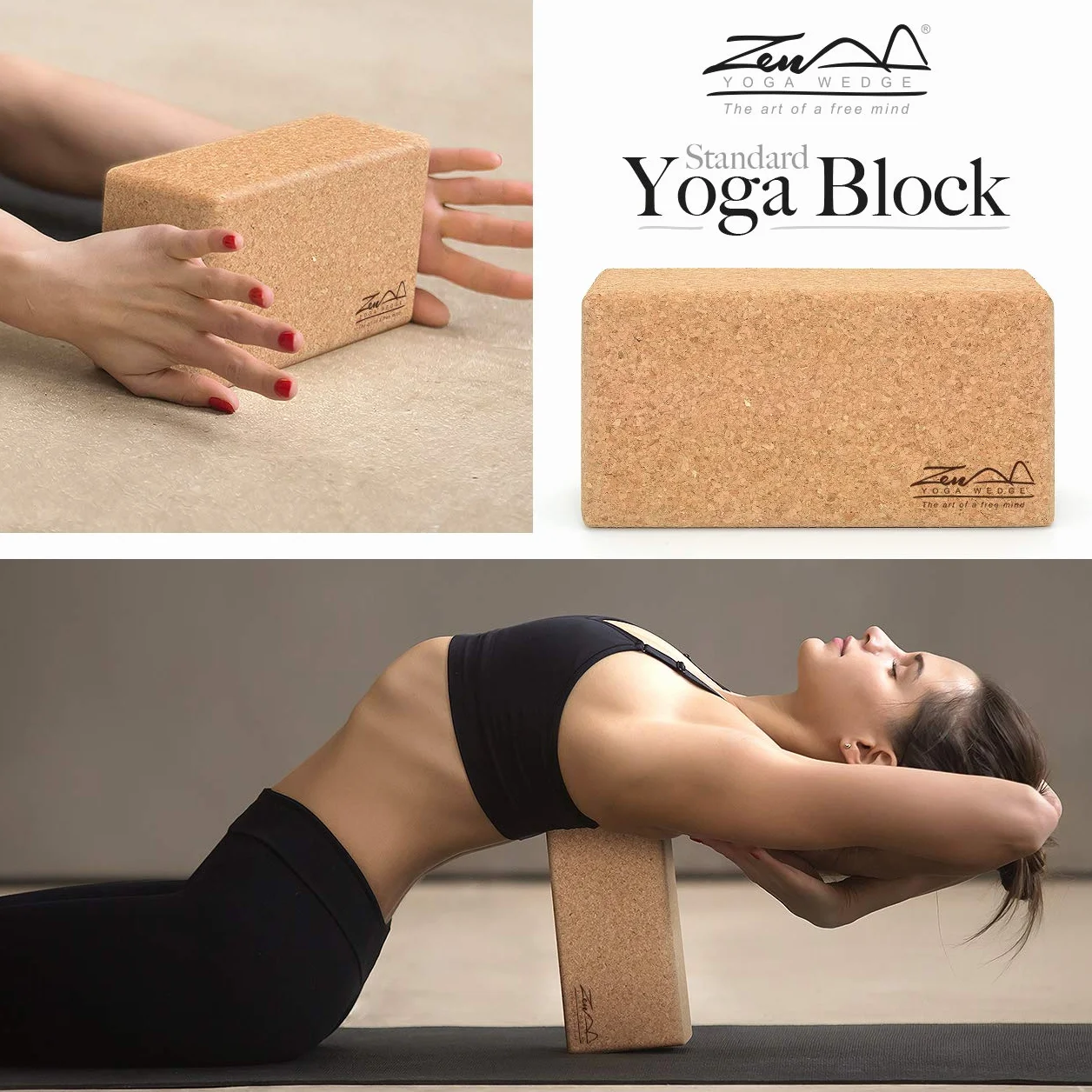 Yoga Blöcke aus Naturkork Standard - Premium 100% natürlicher Einzelziegel für Anfänger und Profis Yoga Pilates Klassen Heimübung Fitness Rutschfester Griff - umweltfreundlich