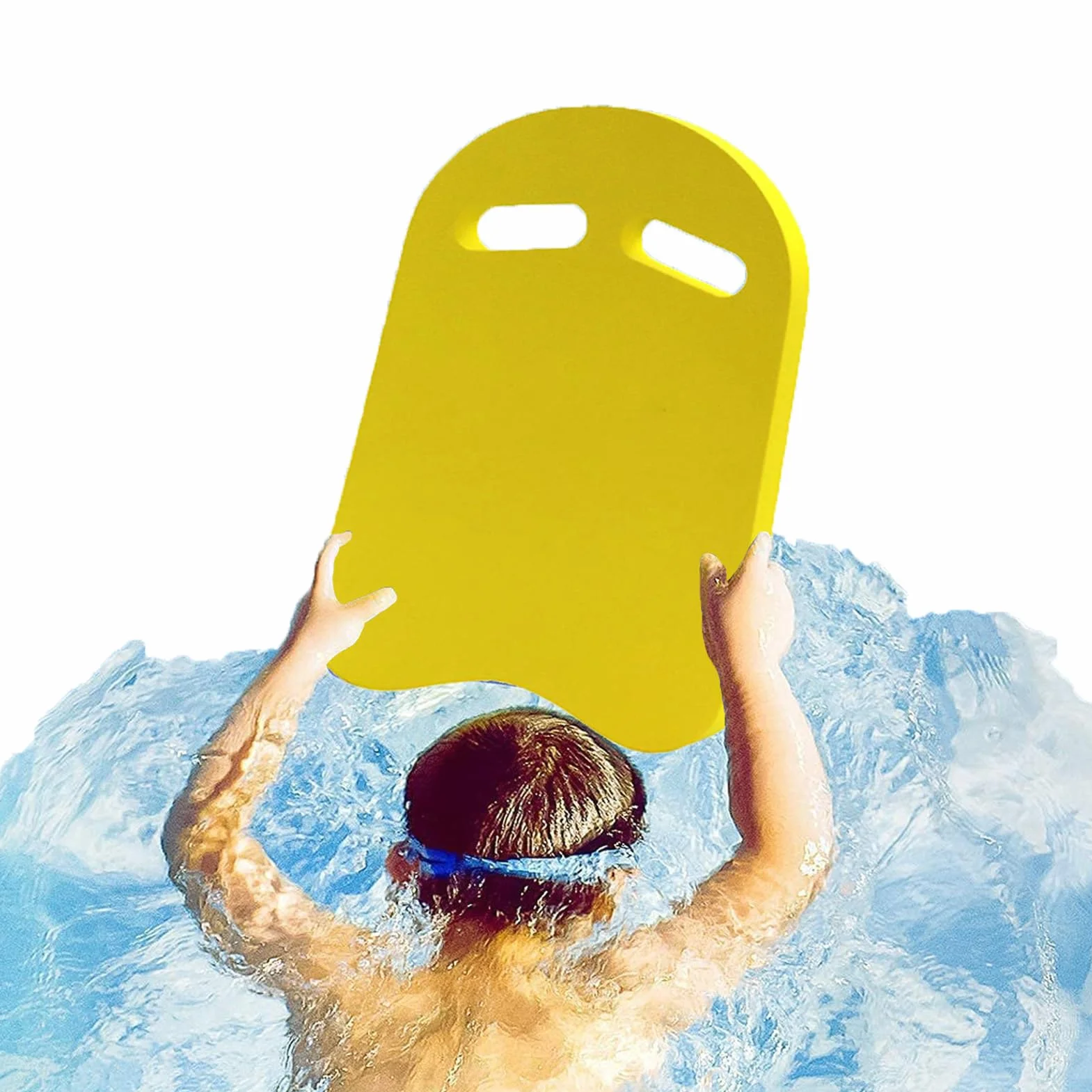 KickboardSwim Board, akcesoria treningowe na basen, deska do pływania z uformowanymi otworami, wiele możliwości chwytania, 100% EVA, bez PCW, 40 x 27 x 3 cm, żółta