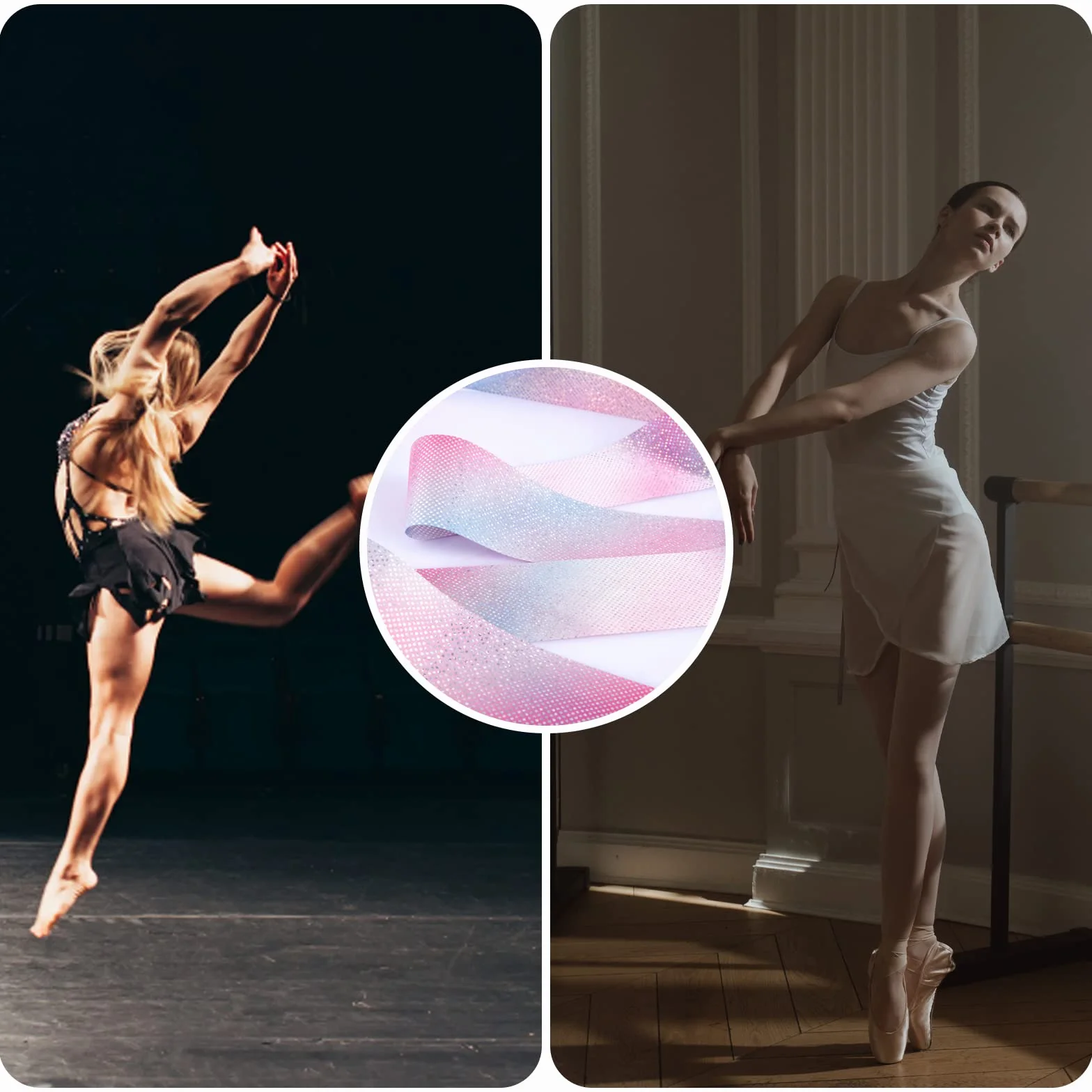 KINBOM 2 szt. Dance Ribbons, Wstazka Taneczna o Dlugosci 2 m Wstazka Gimnastyczna dla Dzieci Trening Pokaz Talentów Taniec Artystyczny, ze Wstazka