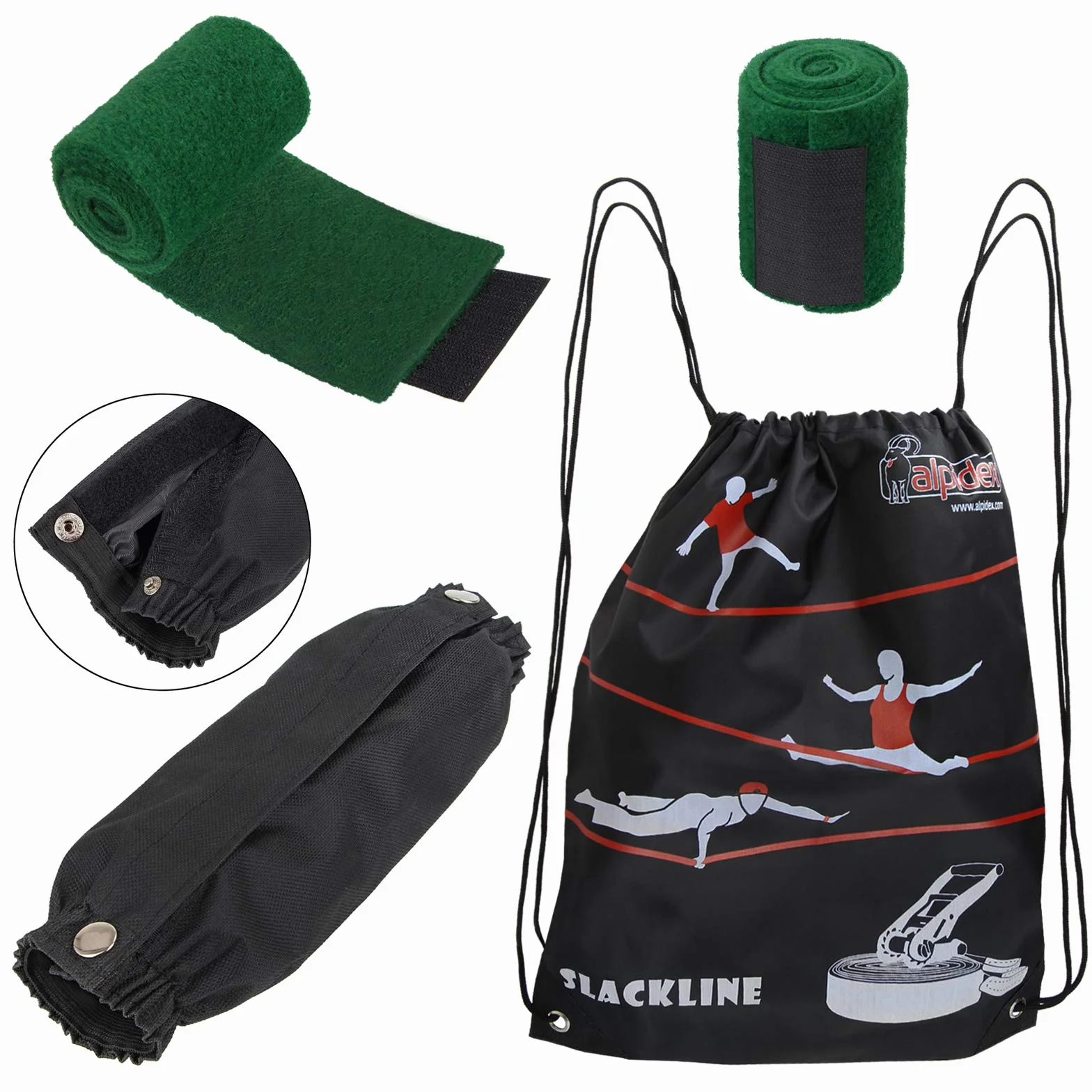 ALPIDEX Slackline Set 15m z osłoną drzewa i napinaczem grzechotki