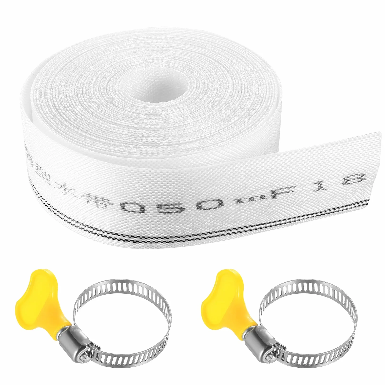 Wąż do pompy wodnej, wąż odprowadzający wodę, 32 mm x 10 m, płaskie węże z tkaniny, do pomp głębinowych, z 2 klipsami do rur
