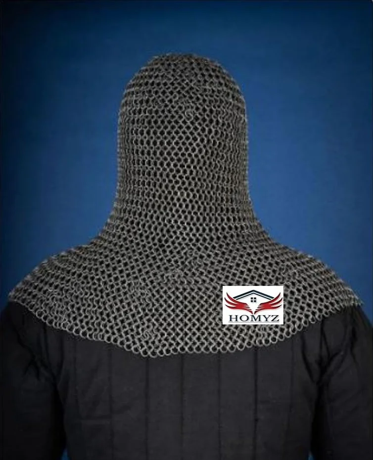 Średniowieczna kolcza kaptur Coif Armor Chainmail Hood Larp Sca Costume
