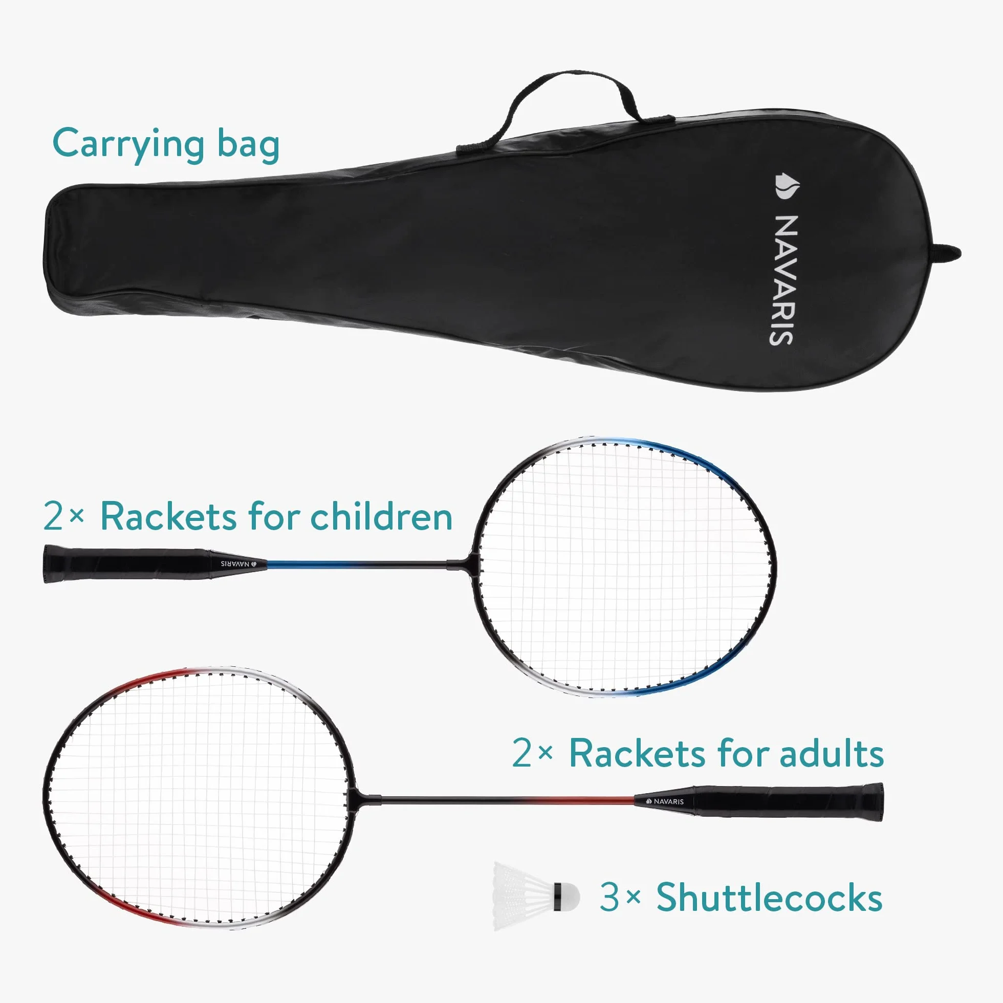 Navaris Badminton Inc. Spred Balls Zestaw Rakieta Badmintona z Torbą Czerwony Niebieski