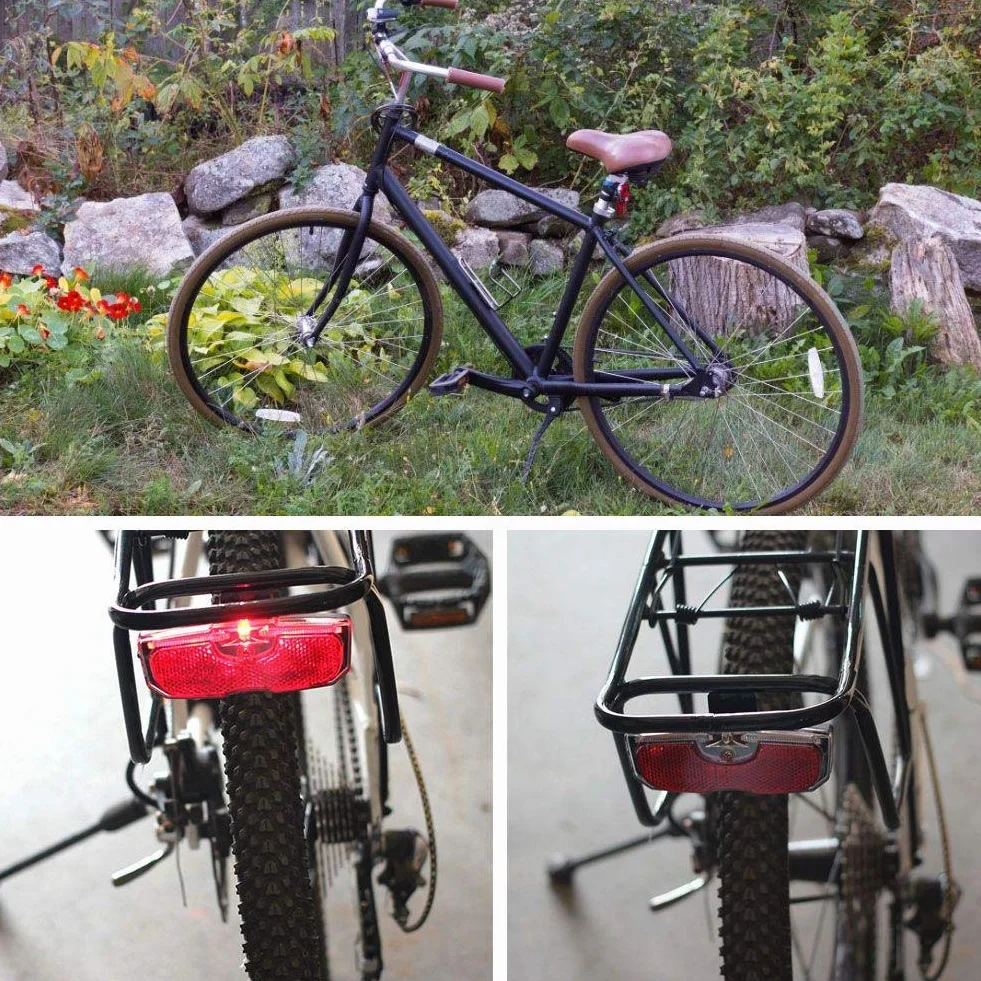 Tylne światło rowerowe, tylne światło rowerowe do bagażnika ze stopu aluminium, odblaskowe światło tylne, 80 mm mocowanie śrubowe/łatwe uwalnianie (bateria nie jest dołączona)