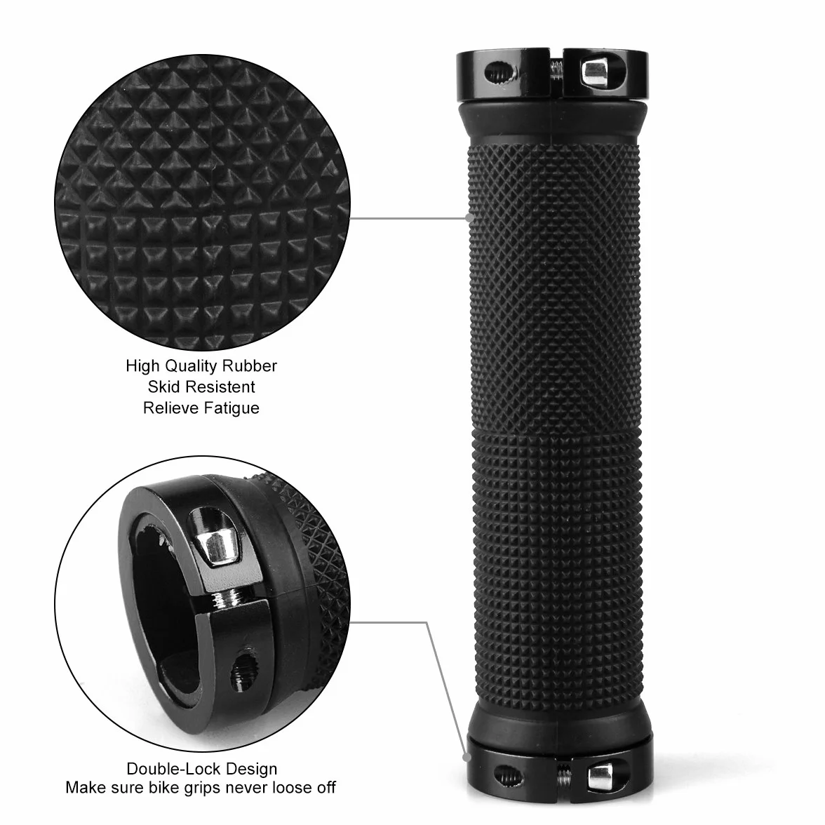 LYCAON antypoślizgowy gumowy uchwyt rowerowy z aluminiowym zamkiem do roweru MTB BMX (czarne)