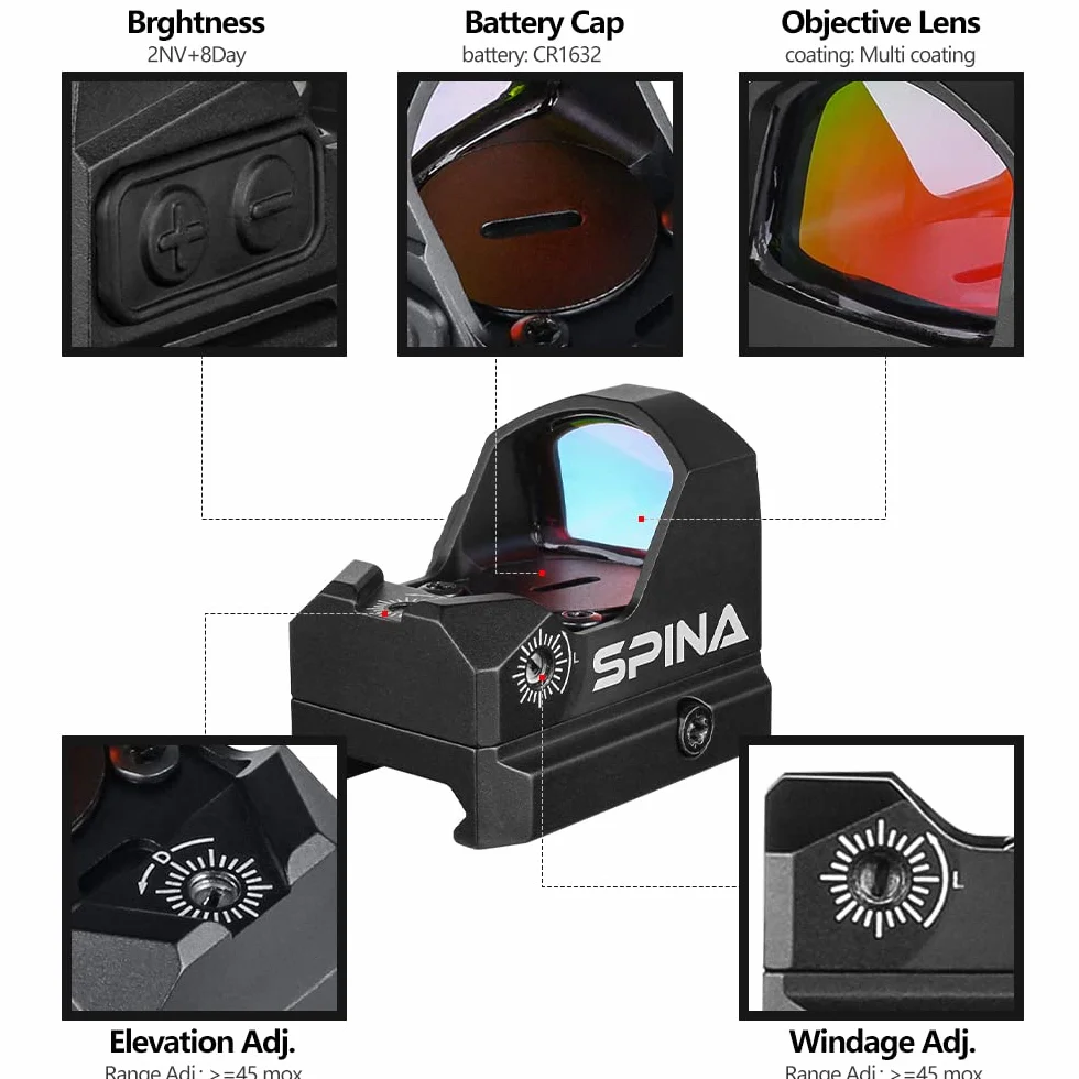 SPINA OPTICS Celownik kolimatorowy LH-24 Tactical 1x24x17 widok czerwona kropka red dot 3MOA luneta optyczna do Airsoft