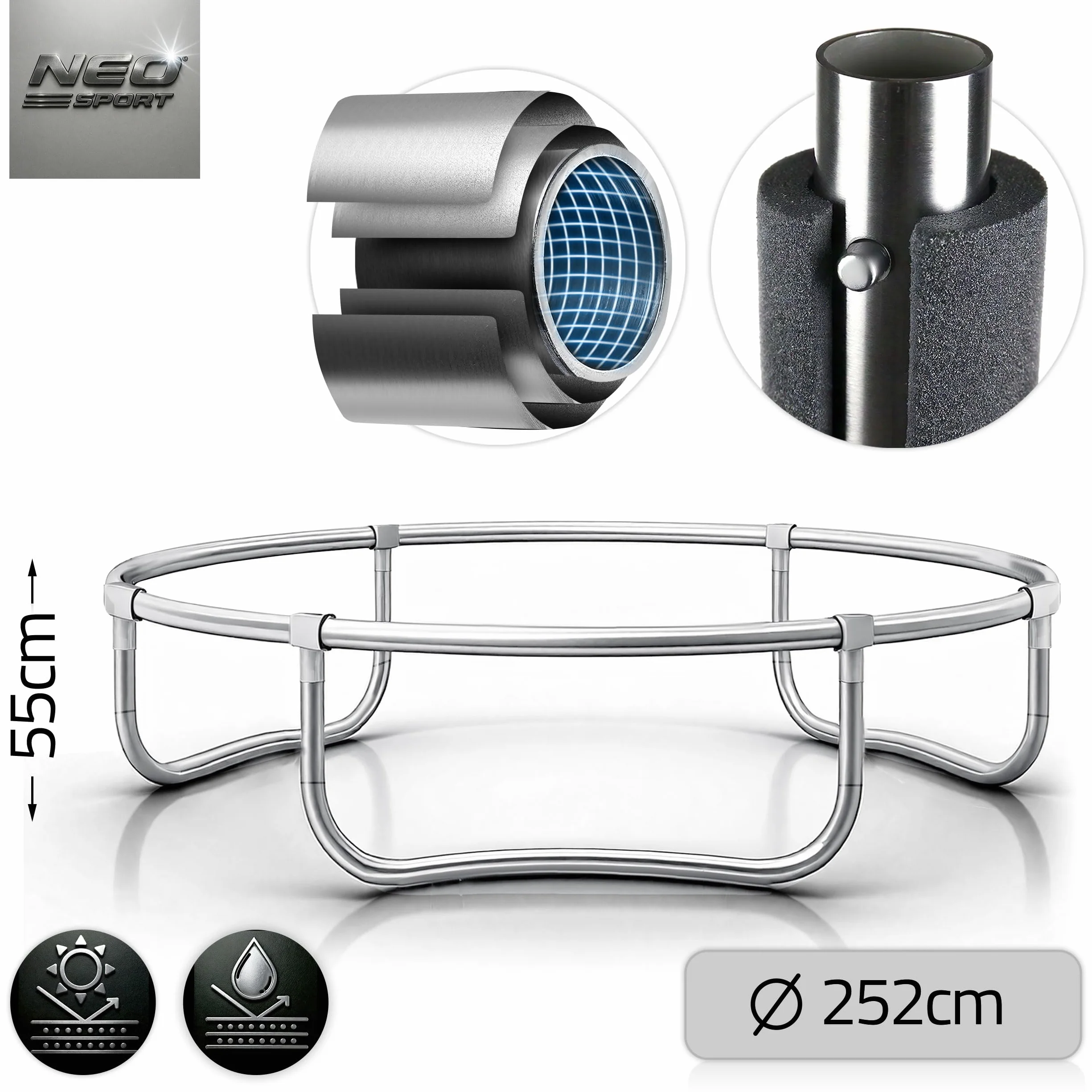 Neo-Sport Trampolina ogrodowa dla dzieci Siatka zabezpieczająca Drabinka wewnętrzna Z powłoką PVC Nośność do 100 kg Zielony Czarny 252 cm