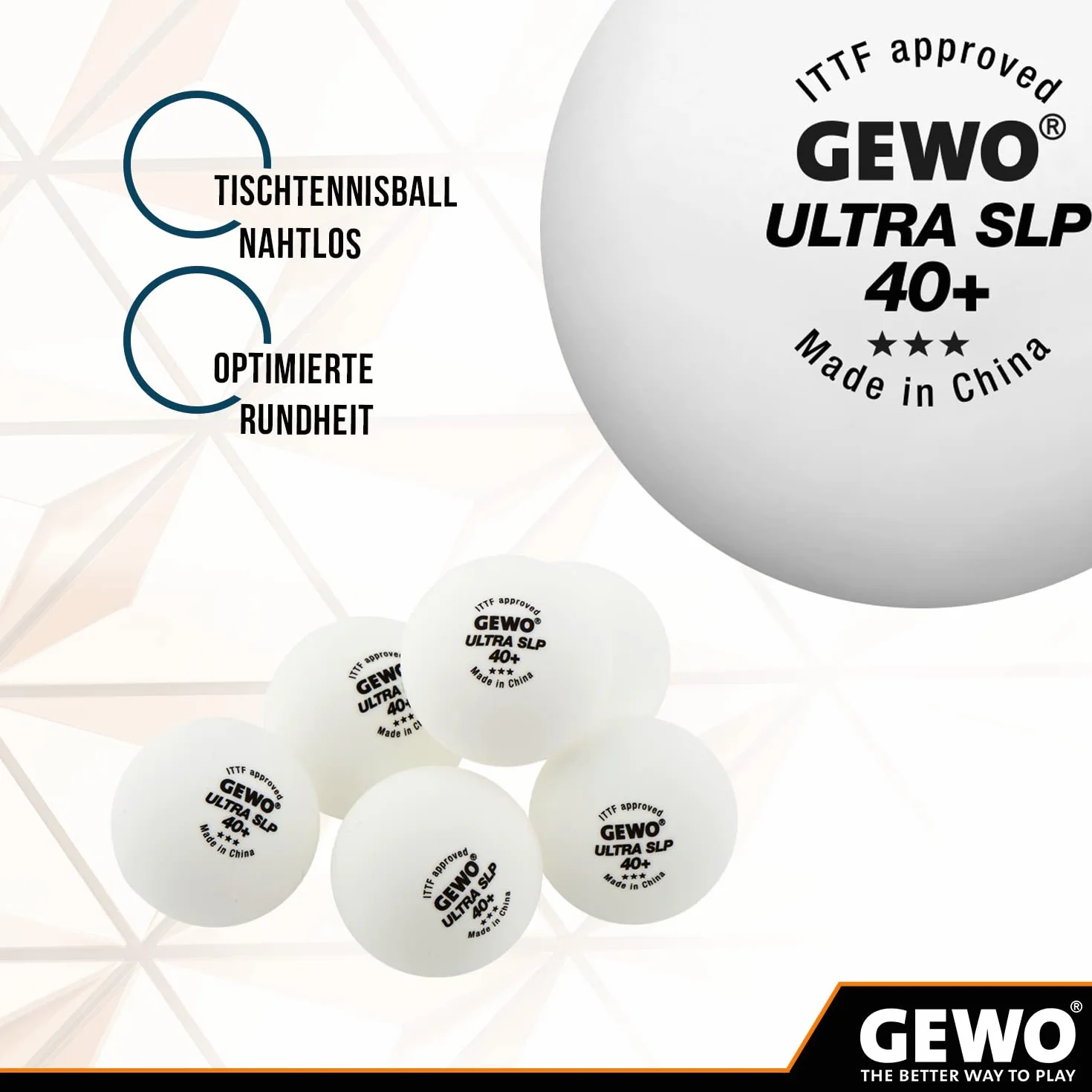 GEWO Ultra SLP piłki do tenisa stołowego 3 gwiazdki 40+ bez szwów ITTF 6 sztuk
