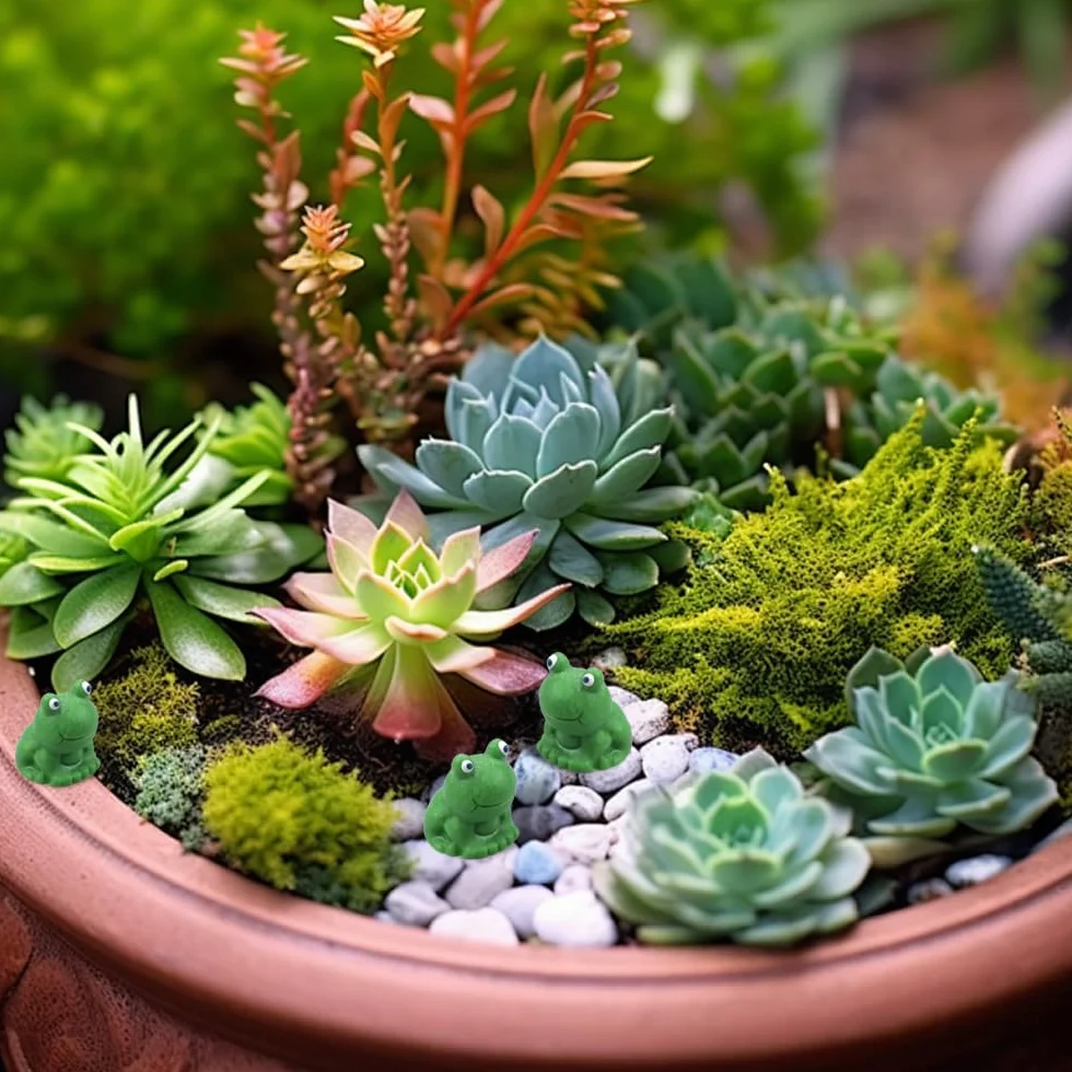 100 Pezzi Mini żaby, Mini żaby z żywicy, śliczne małe żaby zabawki, Mini żabie figurki do dekoracji ogrodu krajobraz akwarium doniczki DIY (zielony)