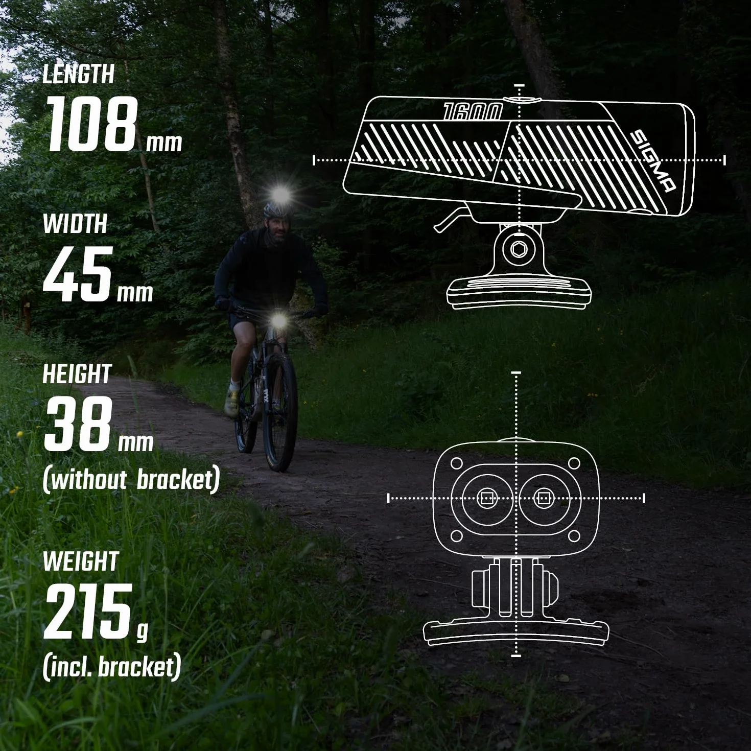 SIGMA Buster 1600HL Lampa na kask 1600 lumenów 6 trybów LED Osram
