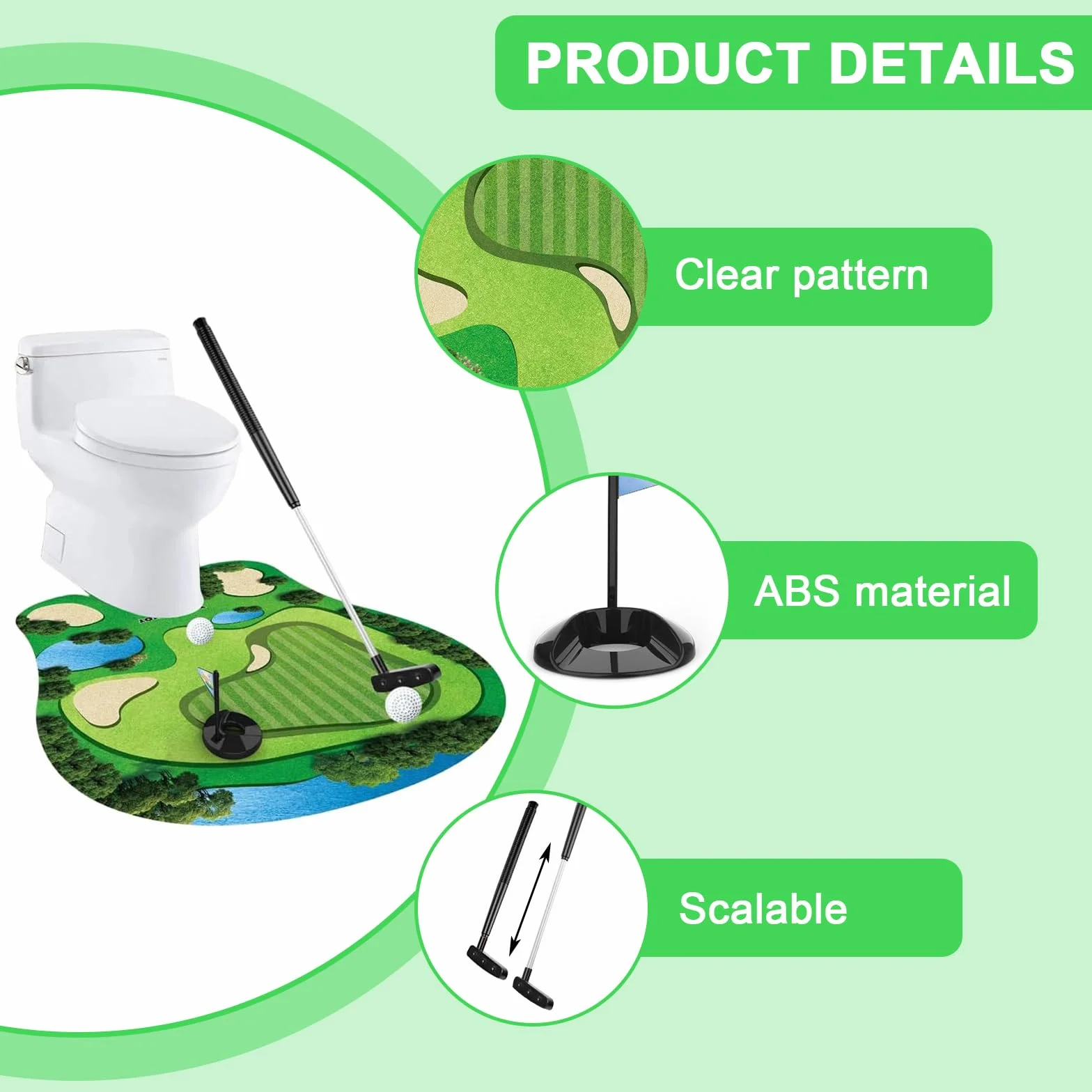 Zestaw prezentowy do golfa toaletowego, mini golf dla mężczyzn, do łazienki, zabawna gra w golfa z kijem golfowym, matą do stawiania, 2 piłkami i zawieszką na drzwi, oryginalny pomysł na prezent na