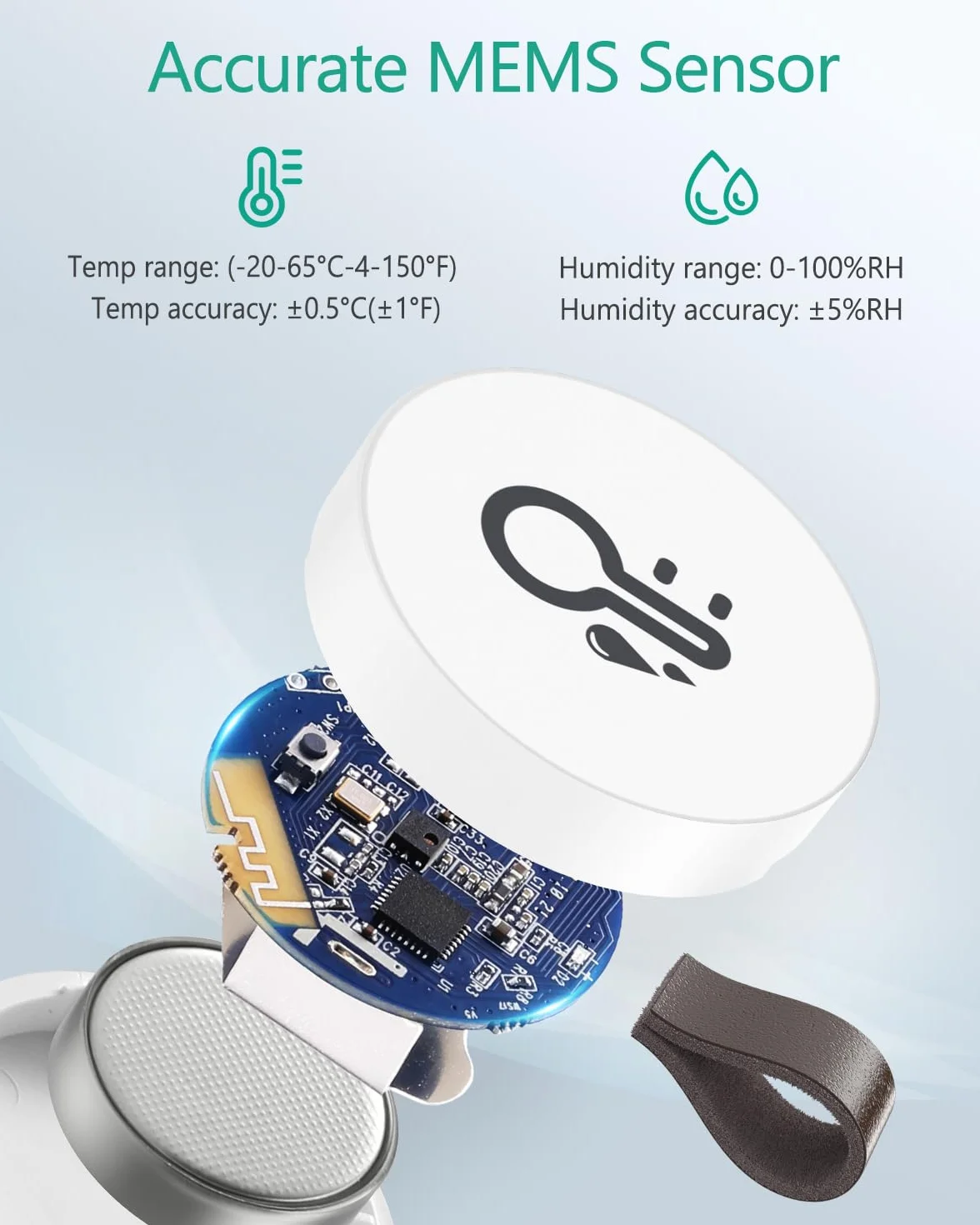 ORIA Termometr Bluetooth, higrometr, mini wewnętrzny czujnik temperatury z aplikacją, eksport danych, kompatybilny z systemem iOS / Android, do salonu, pokoju dziecięcego, domu