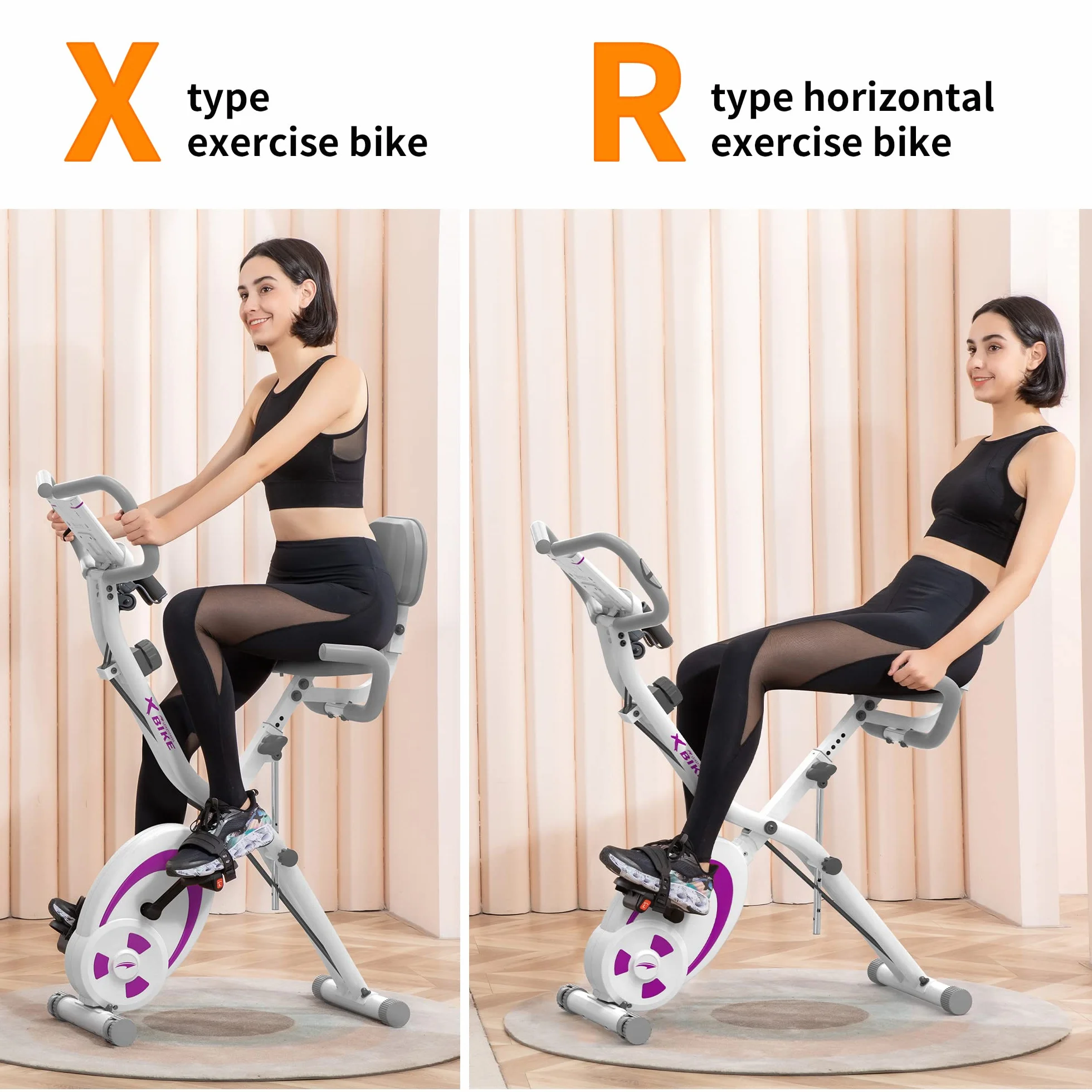 leikefitness Składany rower stacjonarny poziomy rower treningowy z opaskami oporowymi na ramię - czujnik pulsu - monitor LCD i łatwy w montażu rower do jazdy na rowerze stacjonarnym 2280