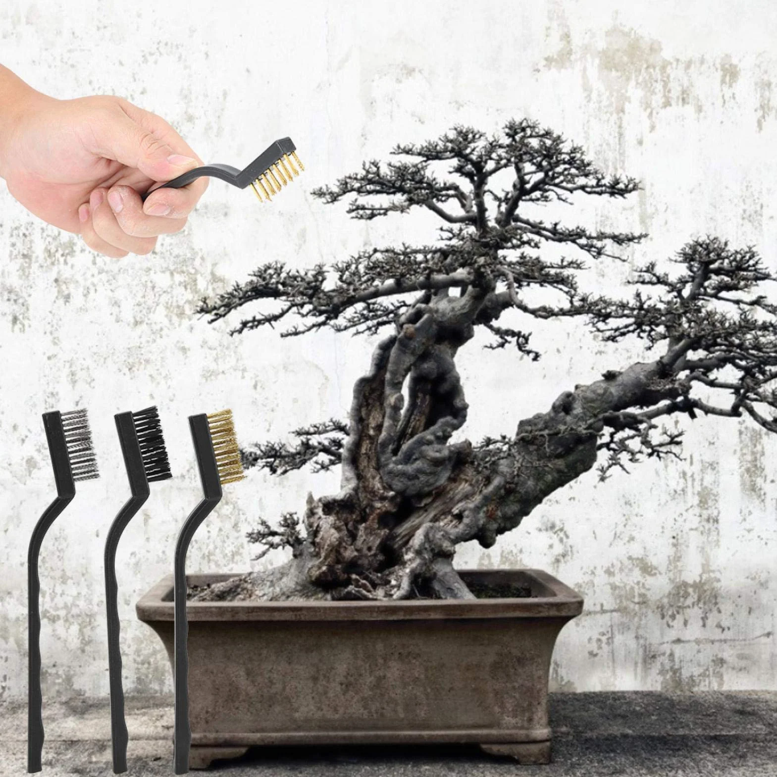 CHENGGONG Antypoślizgowa szczotka do bonsai z uchwytem z tworzywa sztucznego, odporny na zużycie drut do czyszczenia, narzędzie do czyszczenia szczotek ogrodowych, burr bonsai
