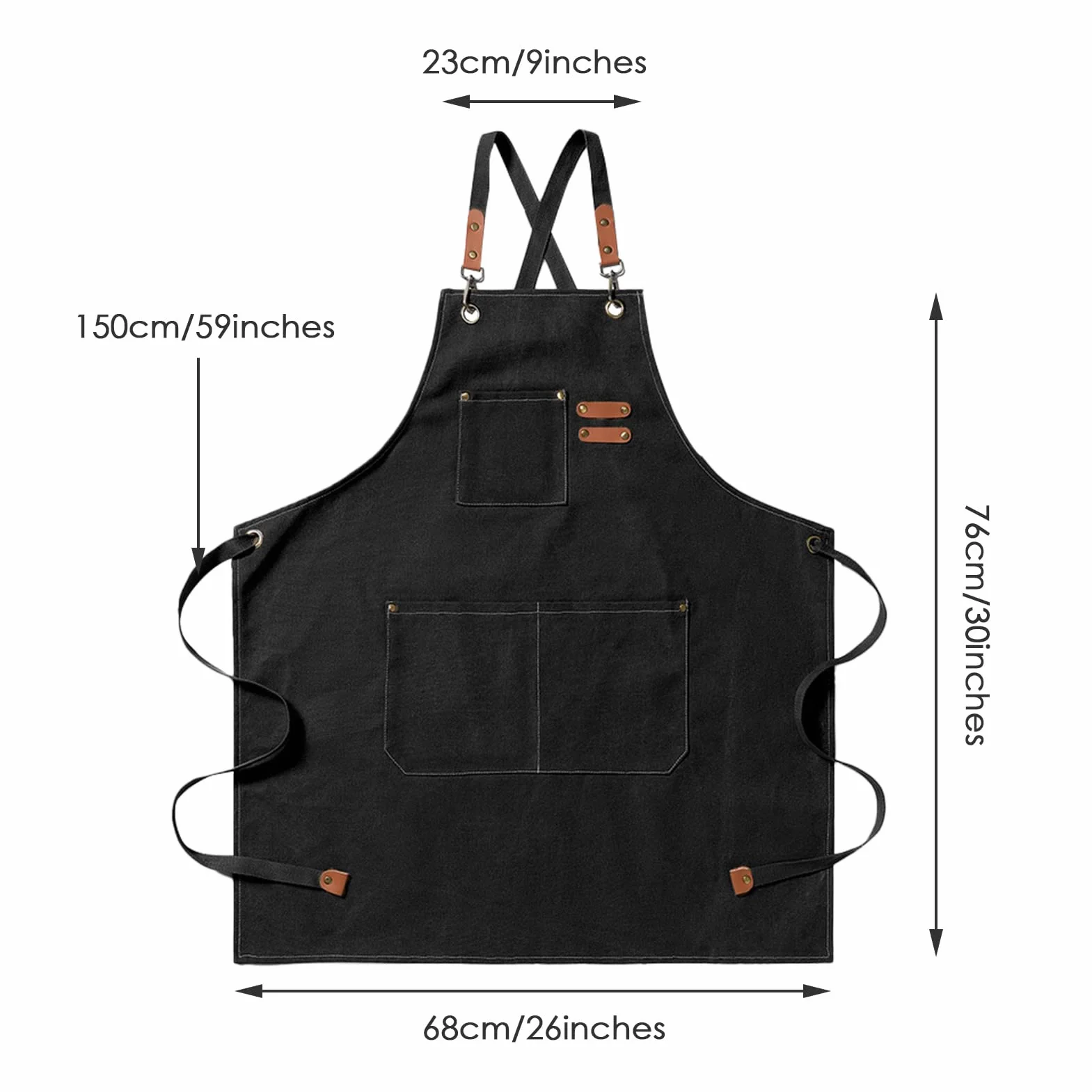 BOOWEN Męski fartuch kuchenny płócienny fartuch z 3 kieszeniami wodoodporny i regulowany Apron do grilla, restauracji, ogrodu, stolarza, 76 x 68 cm