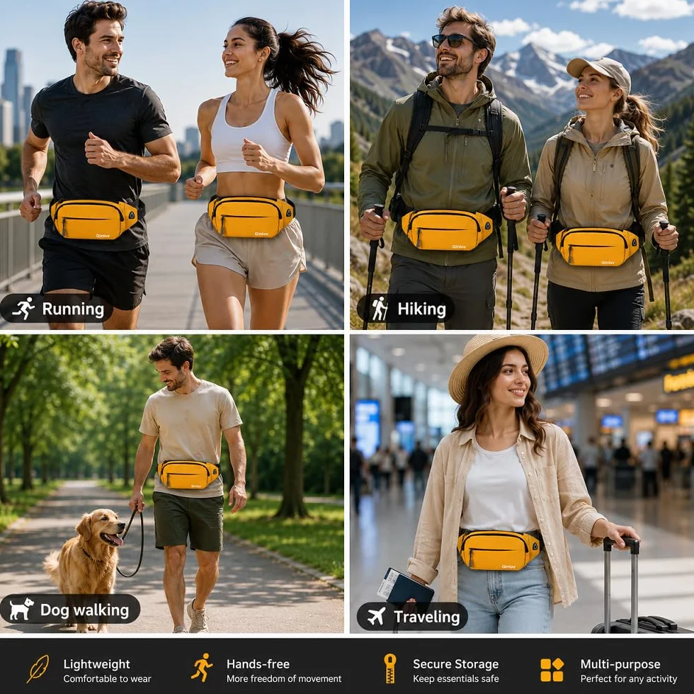 Wodoodporne nerki nerka nerka pas do biegania moda damska nerka torba z regulowanym paskiem do uprawiania sportu biegania pieszych wędrówek joggingu podróży pies wolking kobiety mężczyźni, 01 żółty