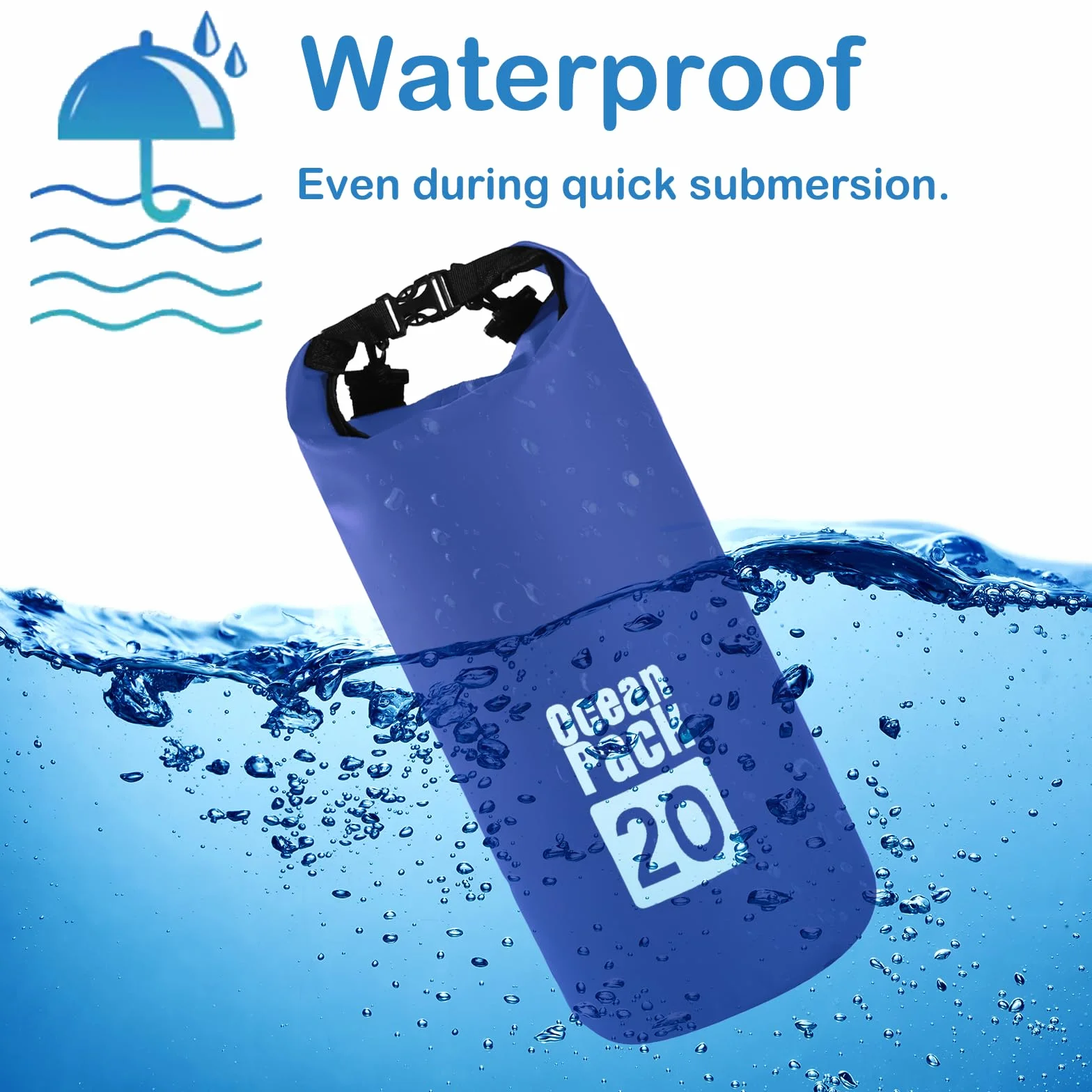 20L Niebieska wodoszczelna torba, Dry Bag 2L/5L/10L/15L/20L/30L z regulowanym paskiem, chroni telefon/kartę, worek wodoodporny z rolowanym górnym zamknięciem na plecak do pływania/raftingu/kajaka