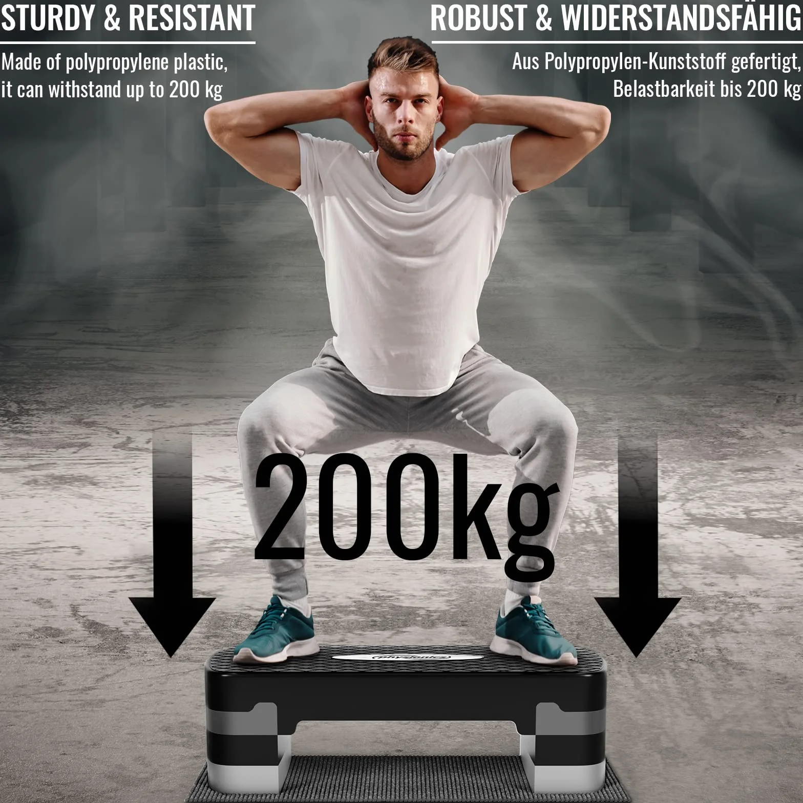 Deska do aerobiku Physionics® - 3poziomy(10/15/20cm),regulacja wysokości, antypoślizgowa gumowa osłona, maks. 200kg - Stepper fitness, Stepboard, Bench, Bench, Cardio do ćwiczeń w domu
