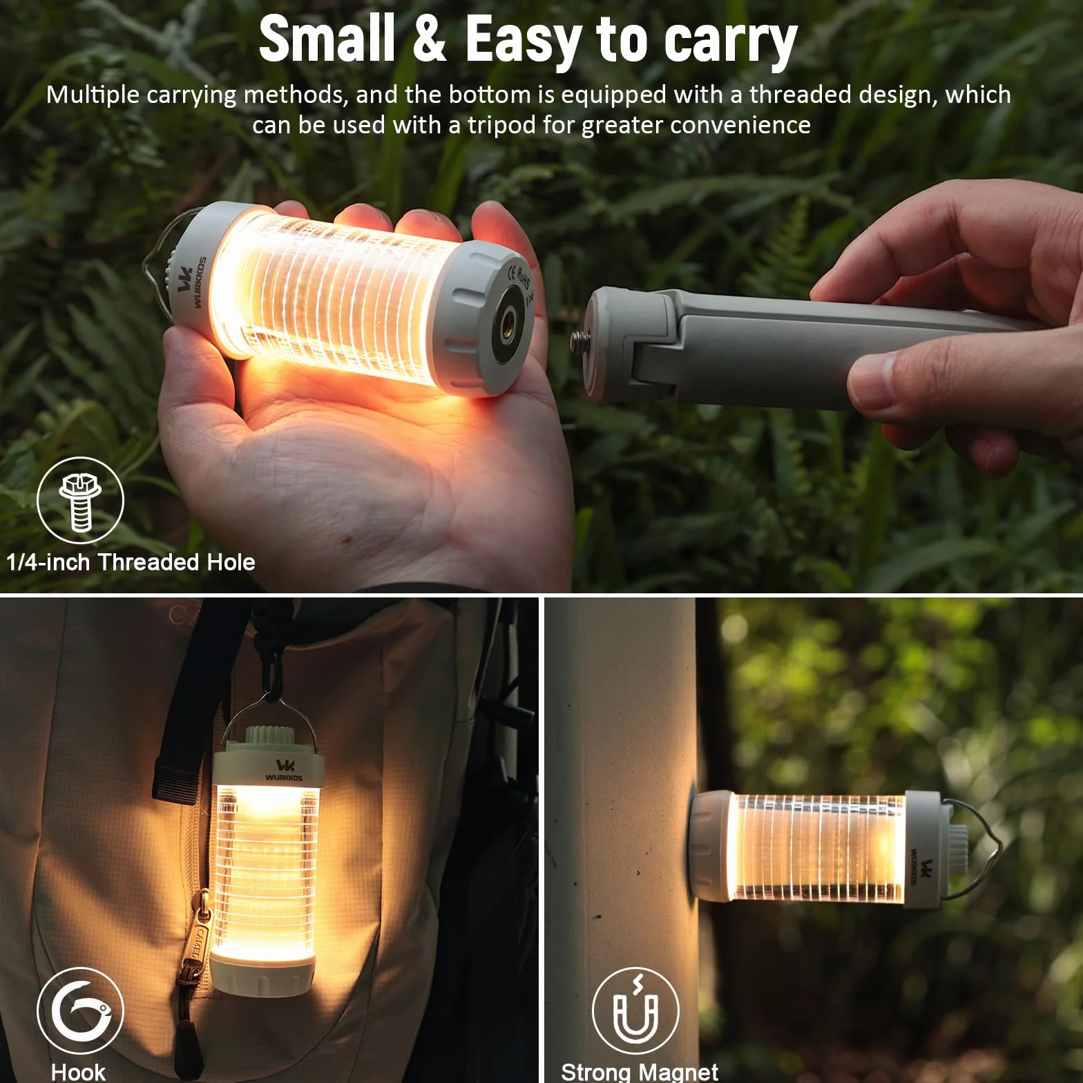 Wurkkos CL01 Akumulatorowa lampa kempingowa 550 lm wodoodporna z podstawą magnetyczną 300h RGB