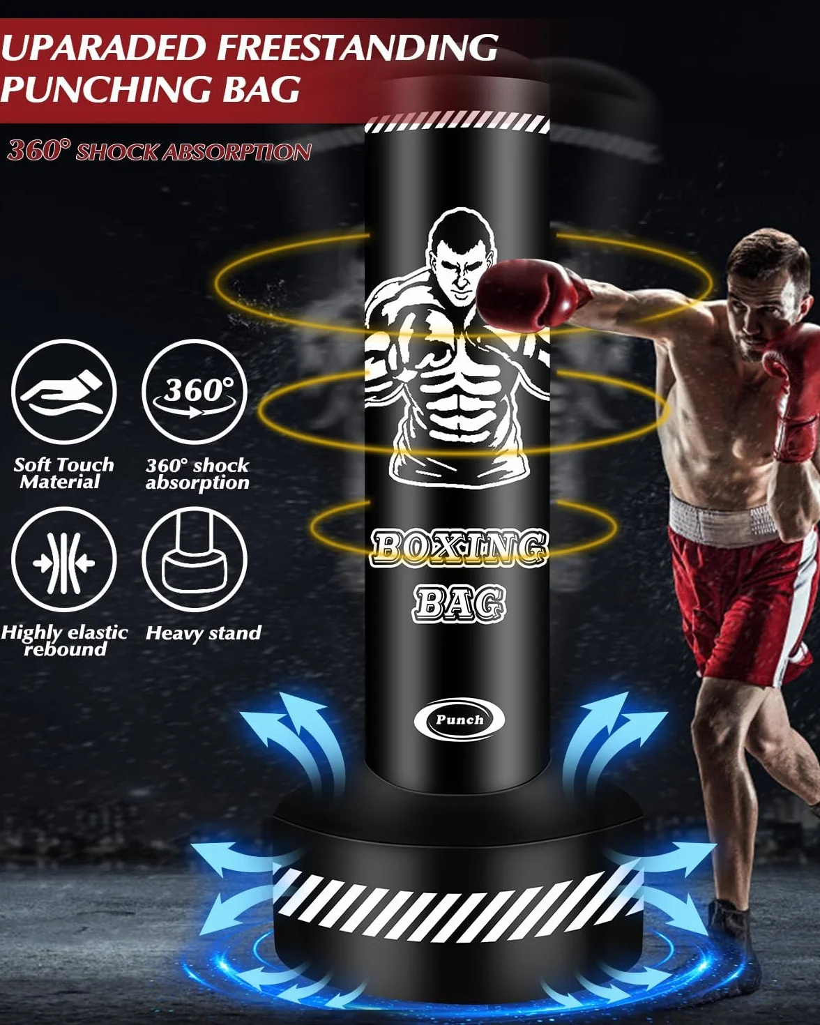 Stojąca Torba Bokserska Nadmuchiwana 180 cm do Kickboxingu MMA Muay Thai Trening Fitness