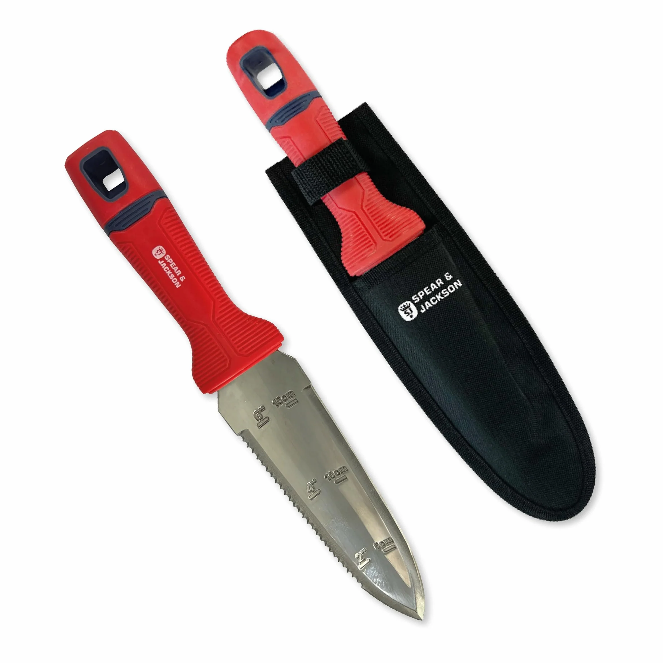 Spear & Jackson 4151HH Nóż Hori Hori/Multinarzędzie – stal nierdzewna, z kaburą i paskiem, ząbkowane i proste ostrze, podziałka, do sadzenia, pielenia i cięcia