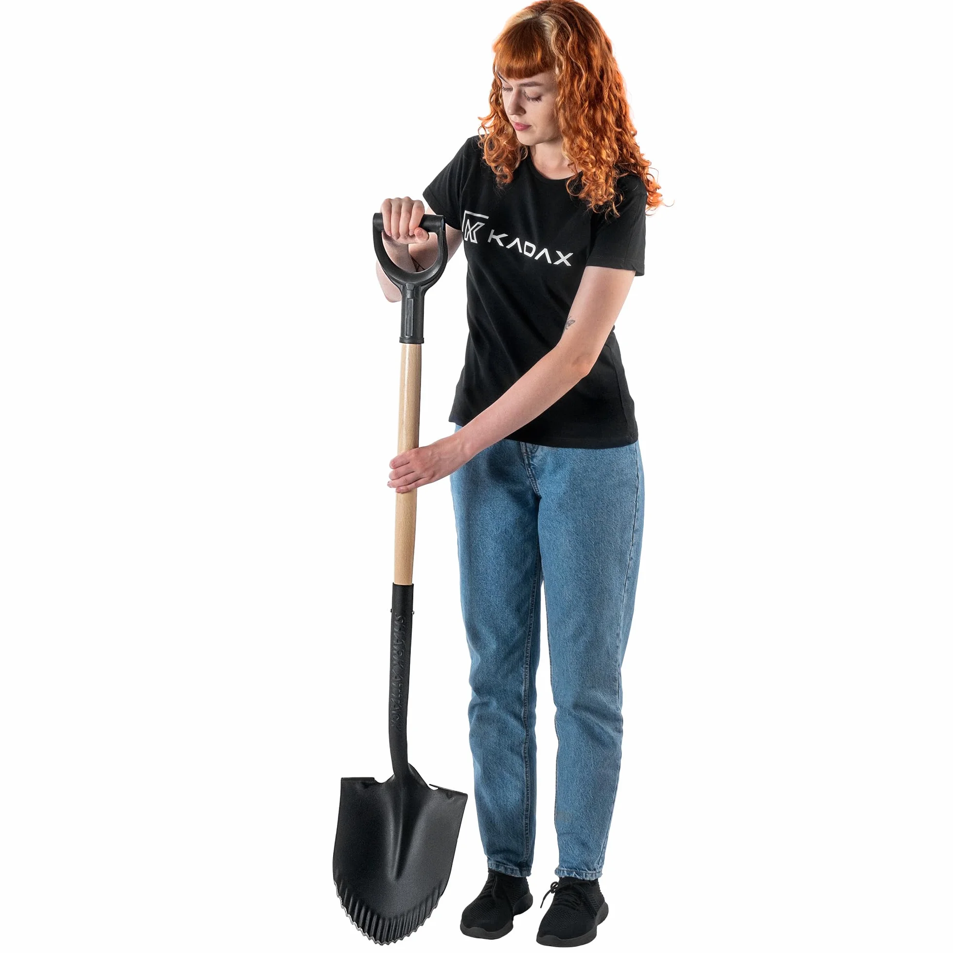 KADAX Szpadel drenażowy, spiczasty, z uchwytem D i trzonkiem, lekki, z zębami 130 x 23,5 cm do wykopów i rowków drenażowych w twardej, mokrej ziemi