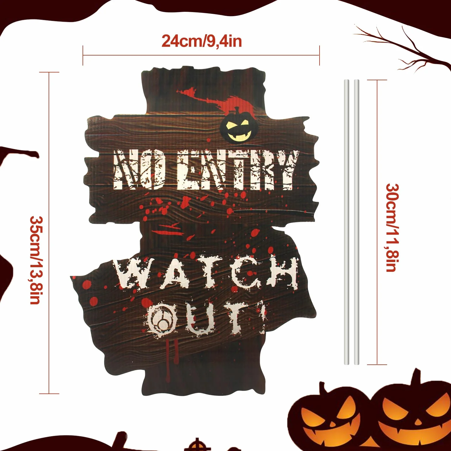 Znaki ostrzegawcze na Halloween 3 sztuki, dekoracje na Halloween z tektury falistej, dekoracje na Halloween, dekoracje na trawnik, cmentarz, dekoracje zewnętrzne, rekwizyty na Halloween