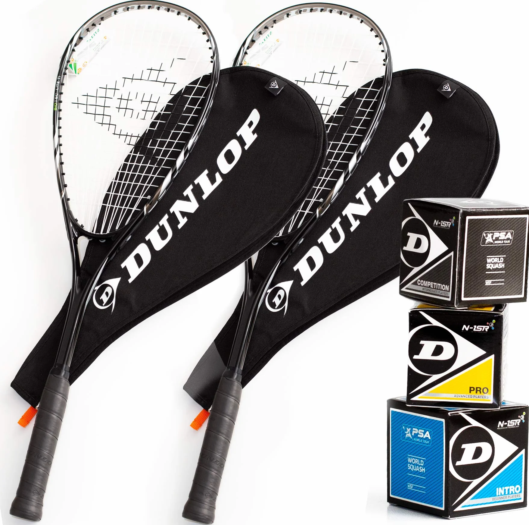 Dunlop Zestaw do squasha BIOTEC LITE TI Silver Deluxe z osłonami i piłkami