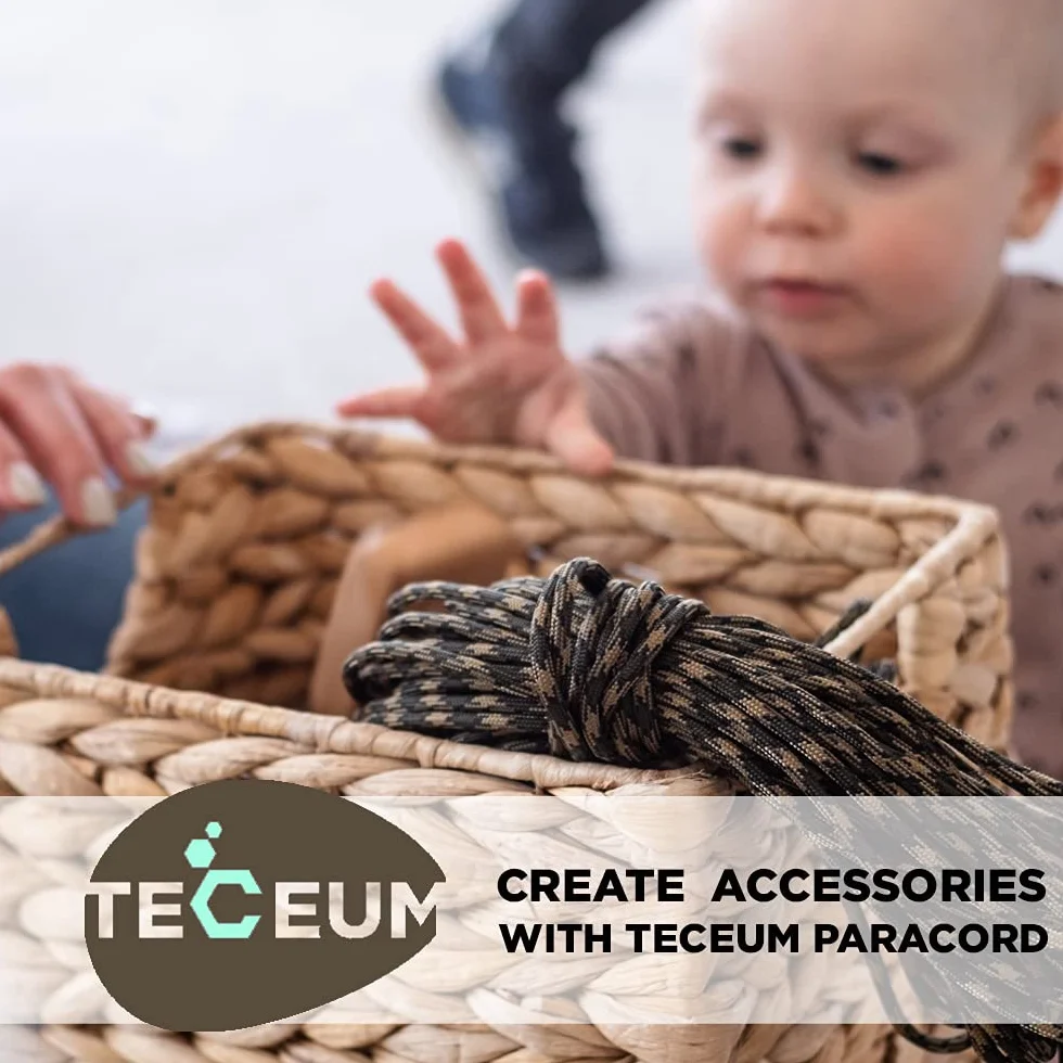 TECEUM Paracord typ III 550 miedziany, brązowy, 30,5 m, 4 mm, linka taktyczna MIL-SPEC, linka do aktywności na zewnątrz, na kemping, wędrówki, sprzęt wędkarski, linka spadochronowa EDC, mocna lina survivalowa, 015