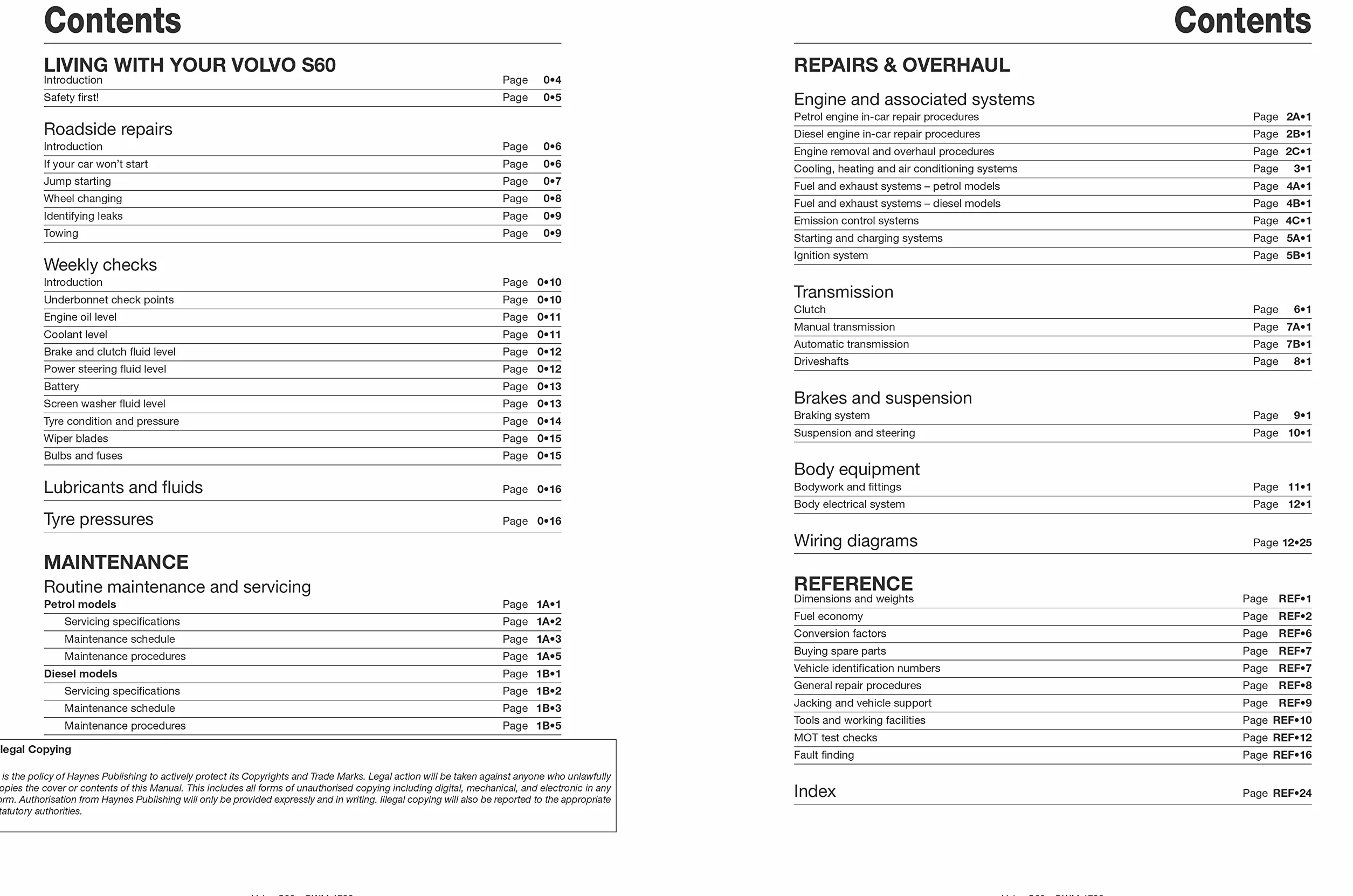 Volvo S60 Petrol & Diesel (00 - 09) Haynes Repair Manual: 00-09