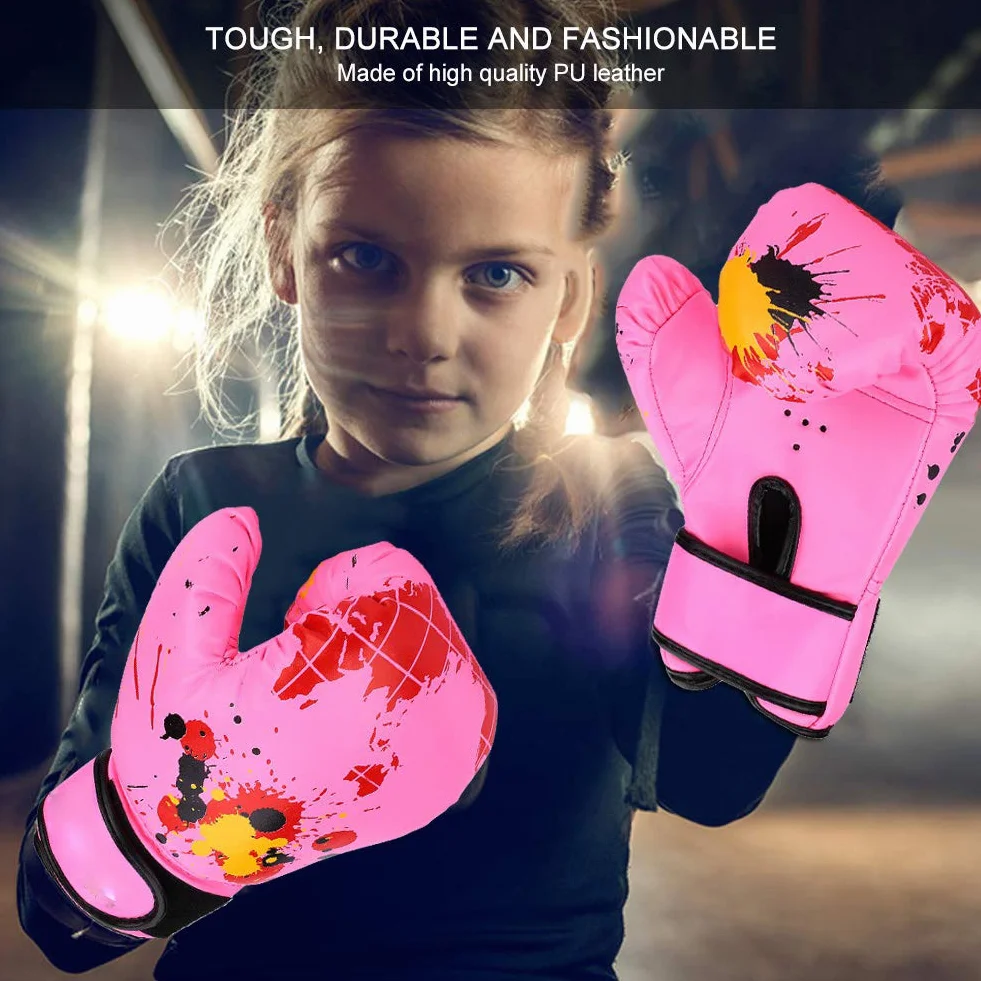 Dioche Rękawice bokserskie dla dzieci skórzane PU 2-11 lat boks Muay Thai trening różowy