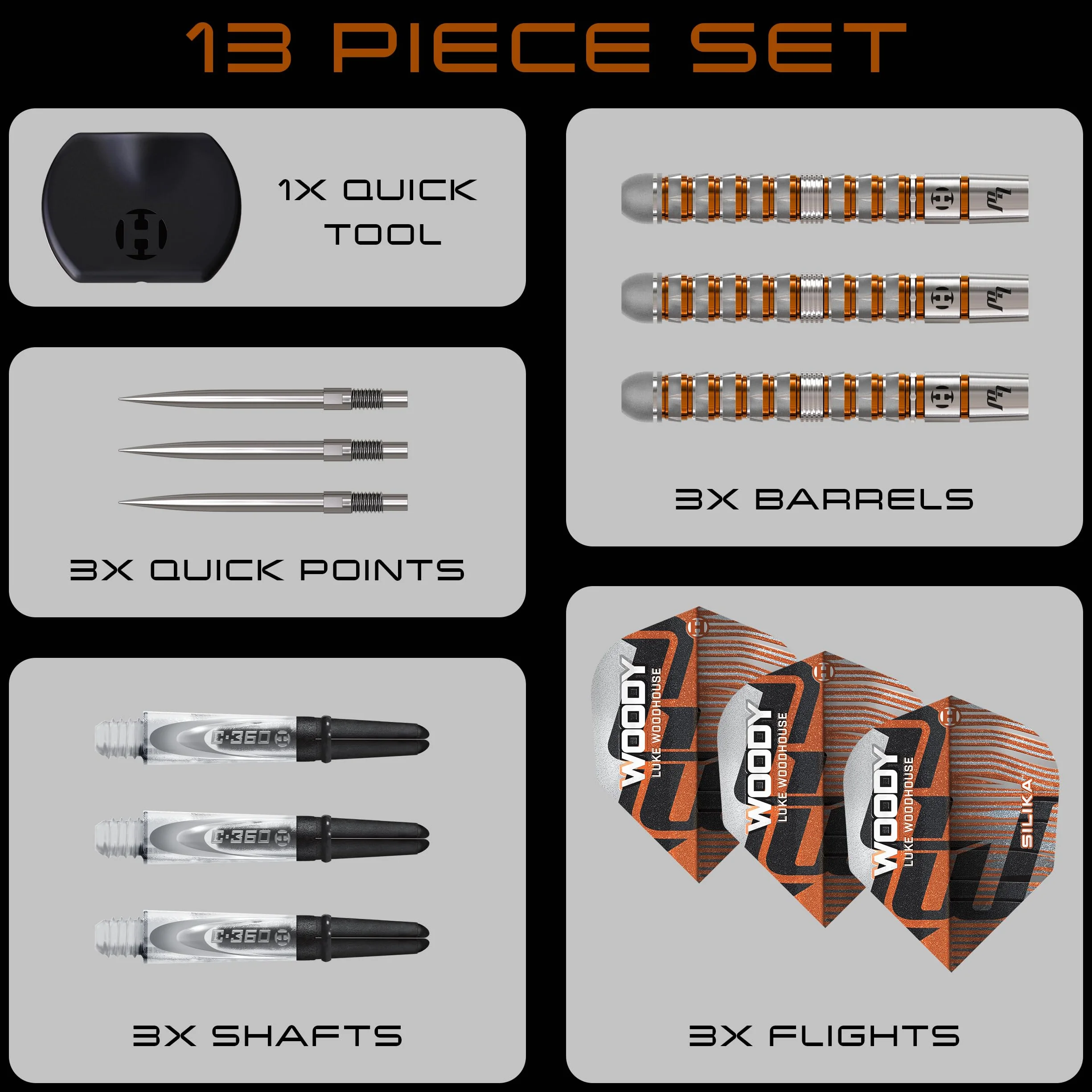 Harrows Luke Woodhouse Woody rzutki 90% wolframu, ze stalową końcówką, Quick Point, 21g-25g