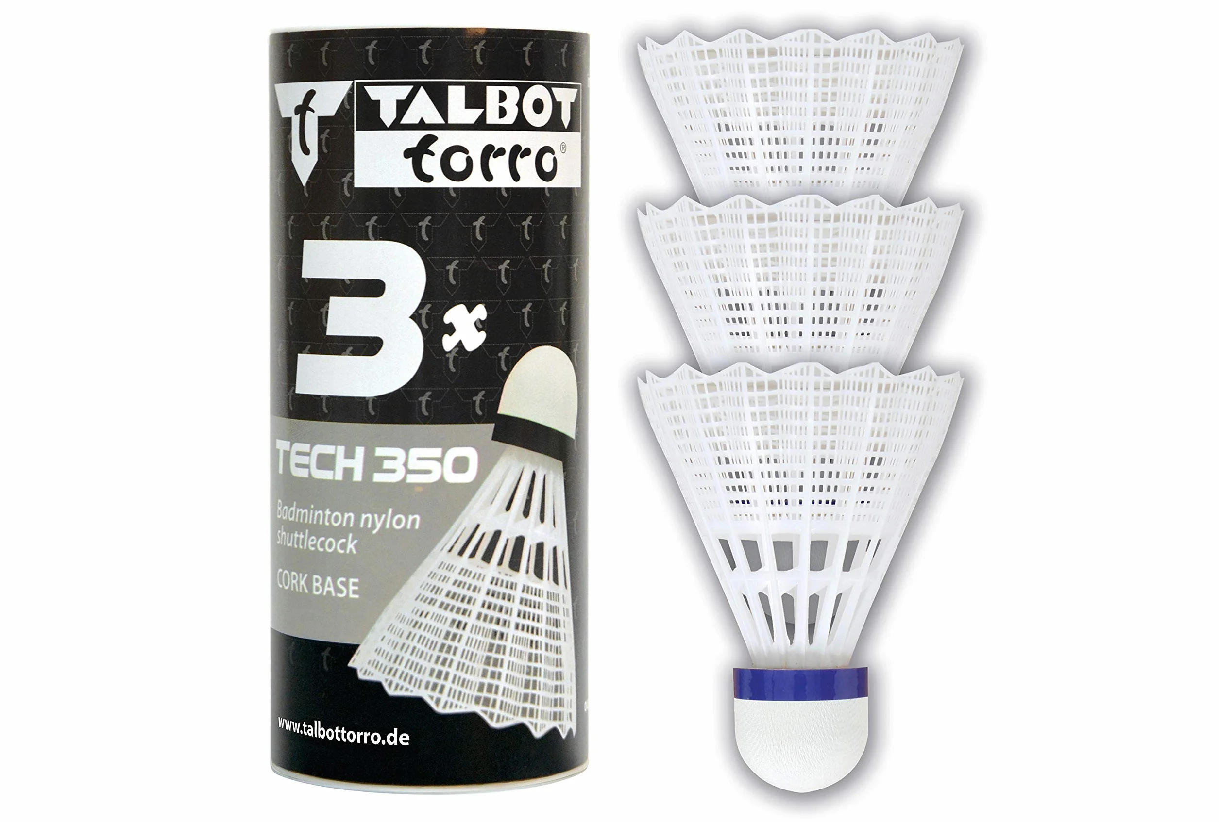 Talbot-Torro Tech 350 piłki do badmintona – nylonowe lotki w puszce 3 lub 6 sztuk