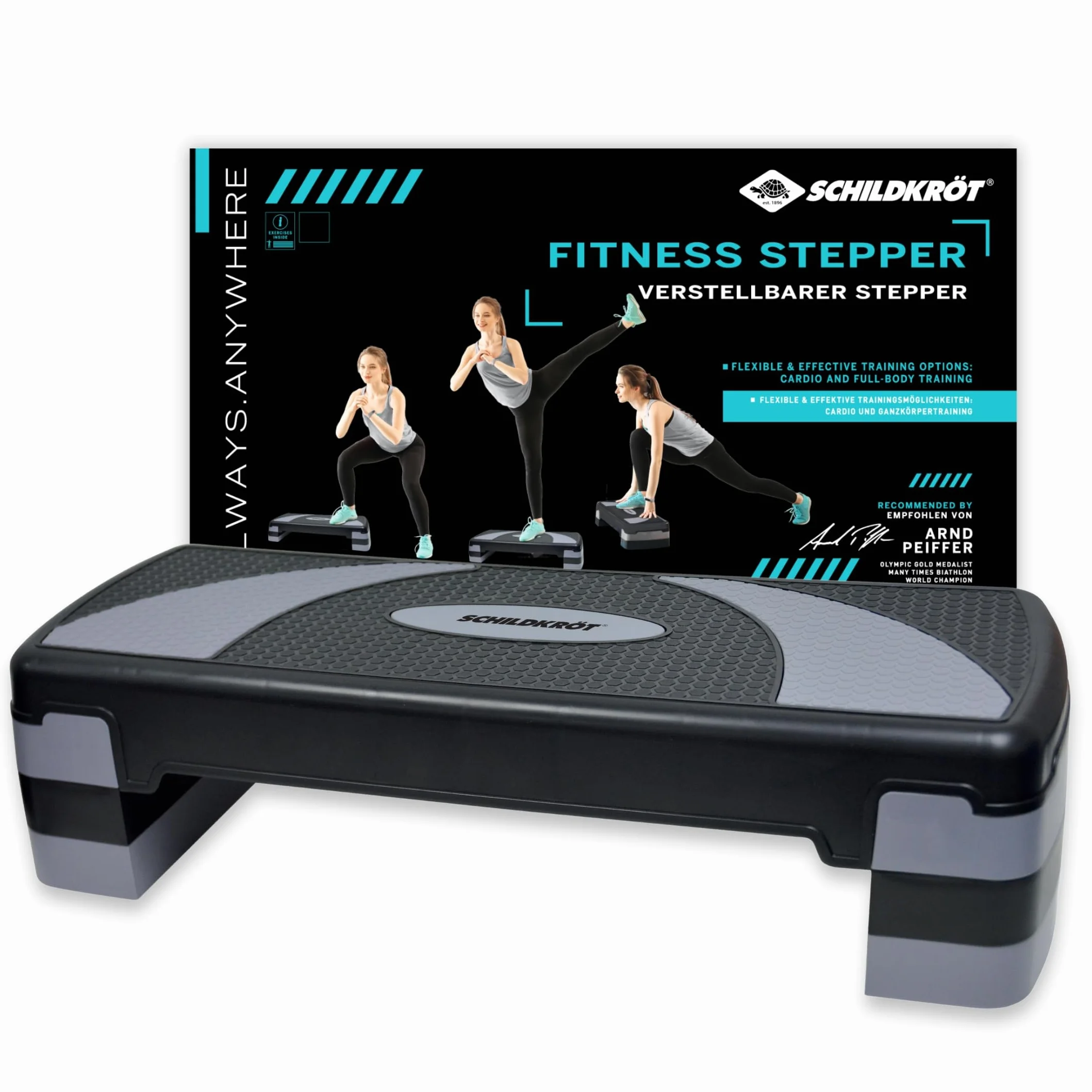 Schildkröt Stepper fitness | 3-stopniowa deska do stepowania do aerobiku do domu, antypoślizgowa powierzchnia i gumowe nóżki, maks. obciążenie do 150 kg