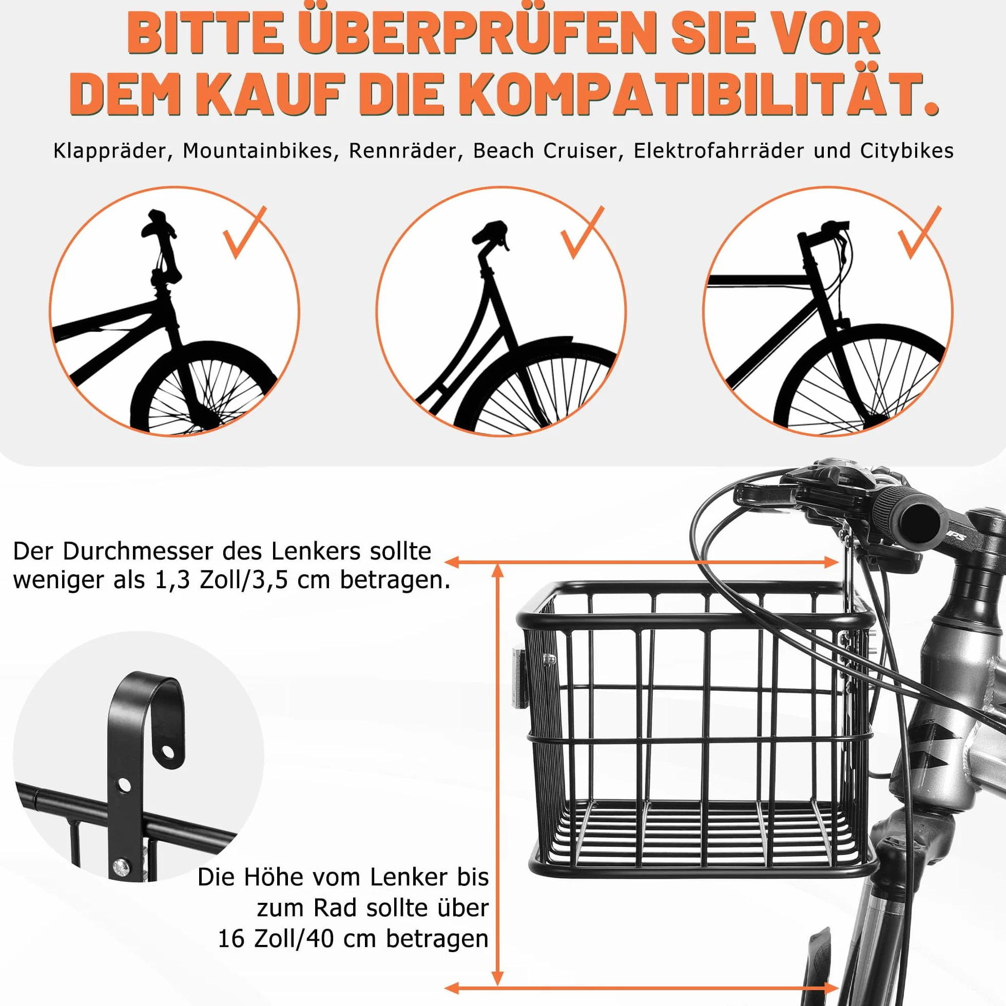 CDYWD Kosz rowerowy przedni z wyjmowaną kieszenią wewnętrzną duży na kierownicę