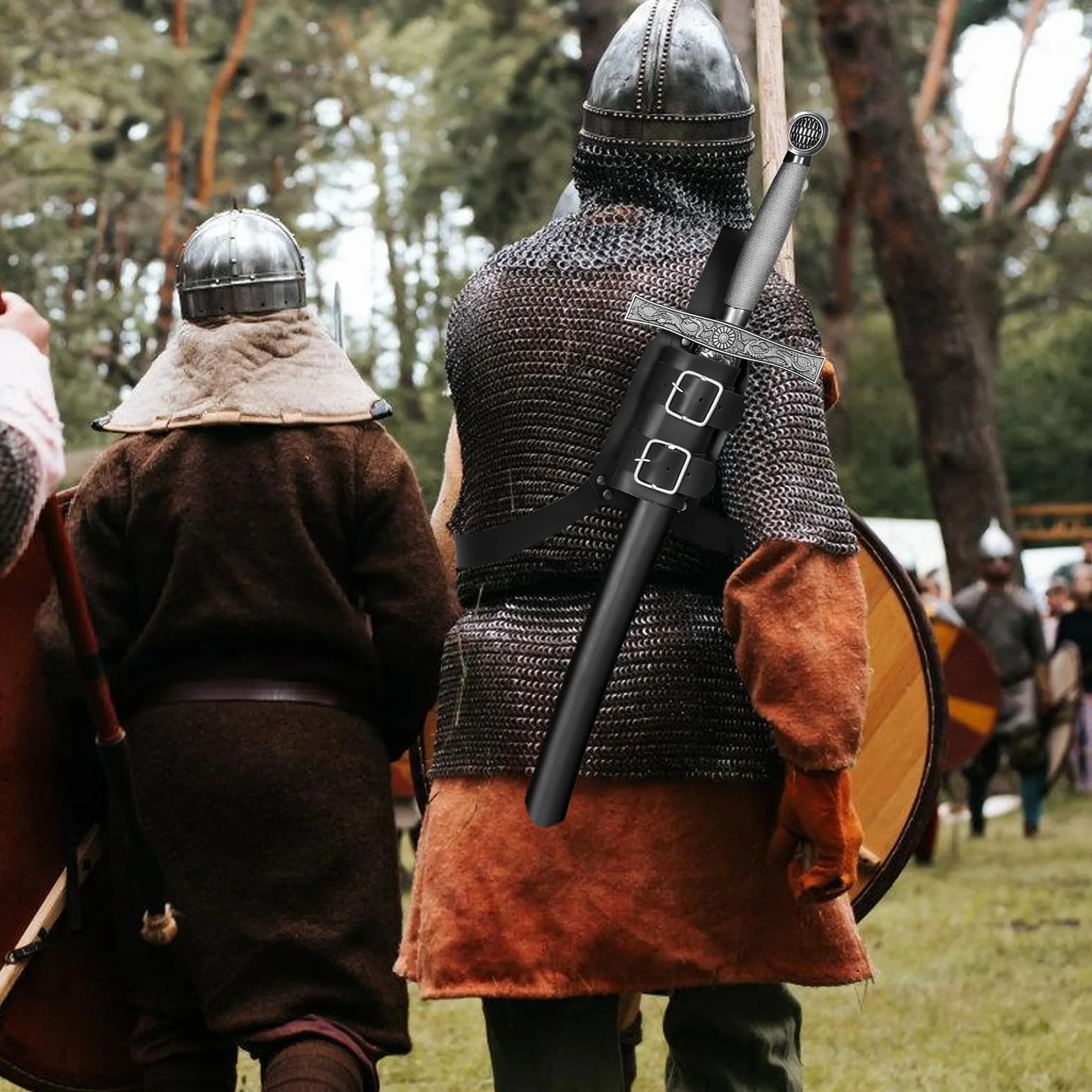 Średniowieczna retro pochwa na miecz na ramię, regulowany uchwyt na miecz, uchwyt na katanę, pas z PU, do cosplayu i samurajów - Czarny