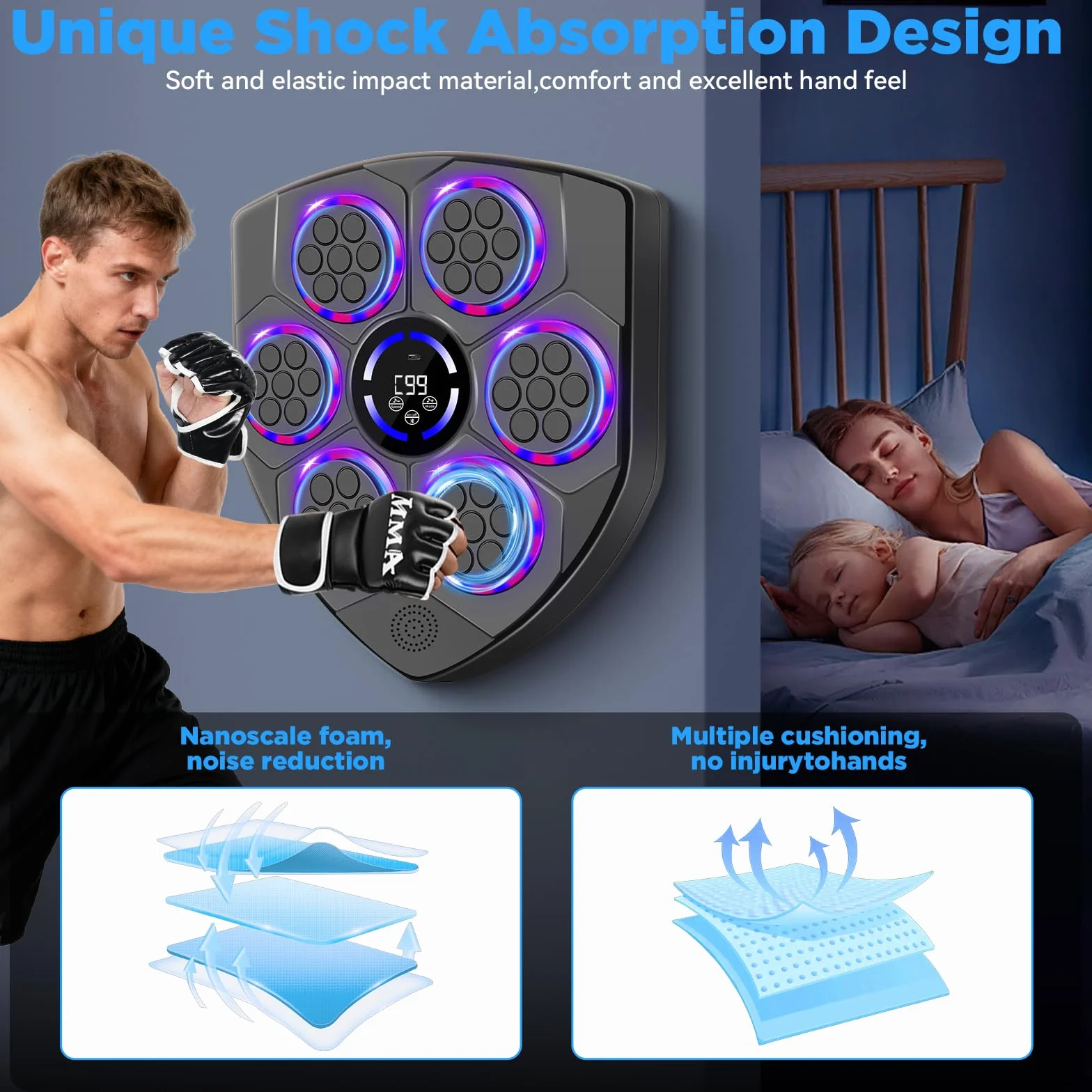 Music Boxing Machine dla dorosłych, inteligentna muzyczna maszyna do boksu Bluetooth z rękawicami bokserskimi, elektroniczny ścienny dziurkacz do domu, siłownia, trening, wewnątrz
