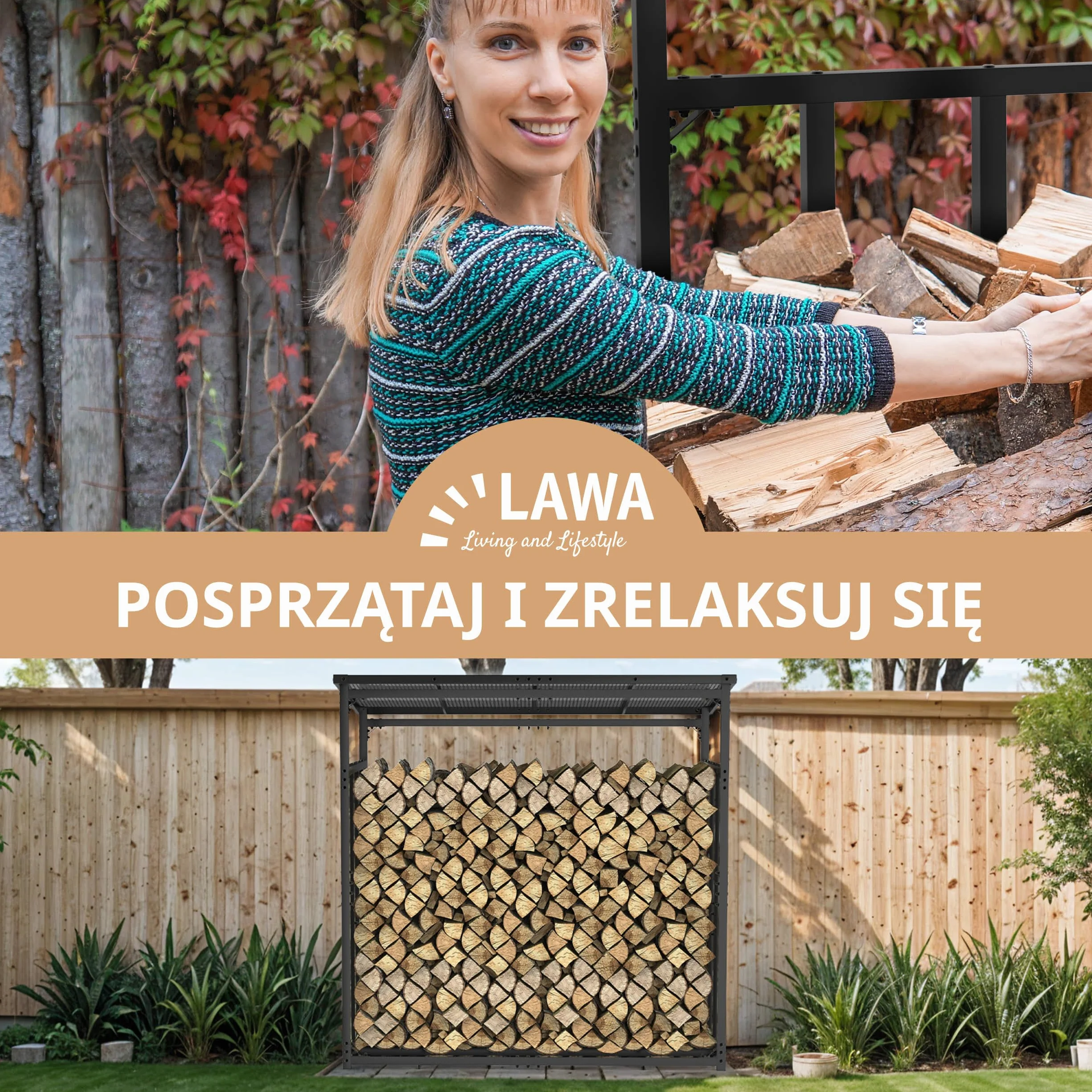 Stojak regał na drewno kominkowe 185x105x185 cm metalowy ocynkowany zadaszony z plandeką antracytowy 1 m głębokości odporny na rdzę 3,5 t 5,25 m³