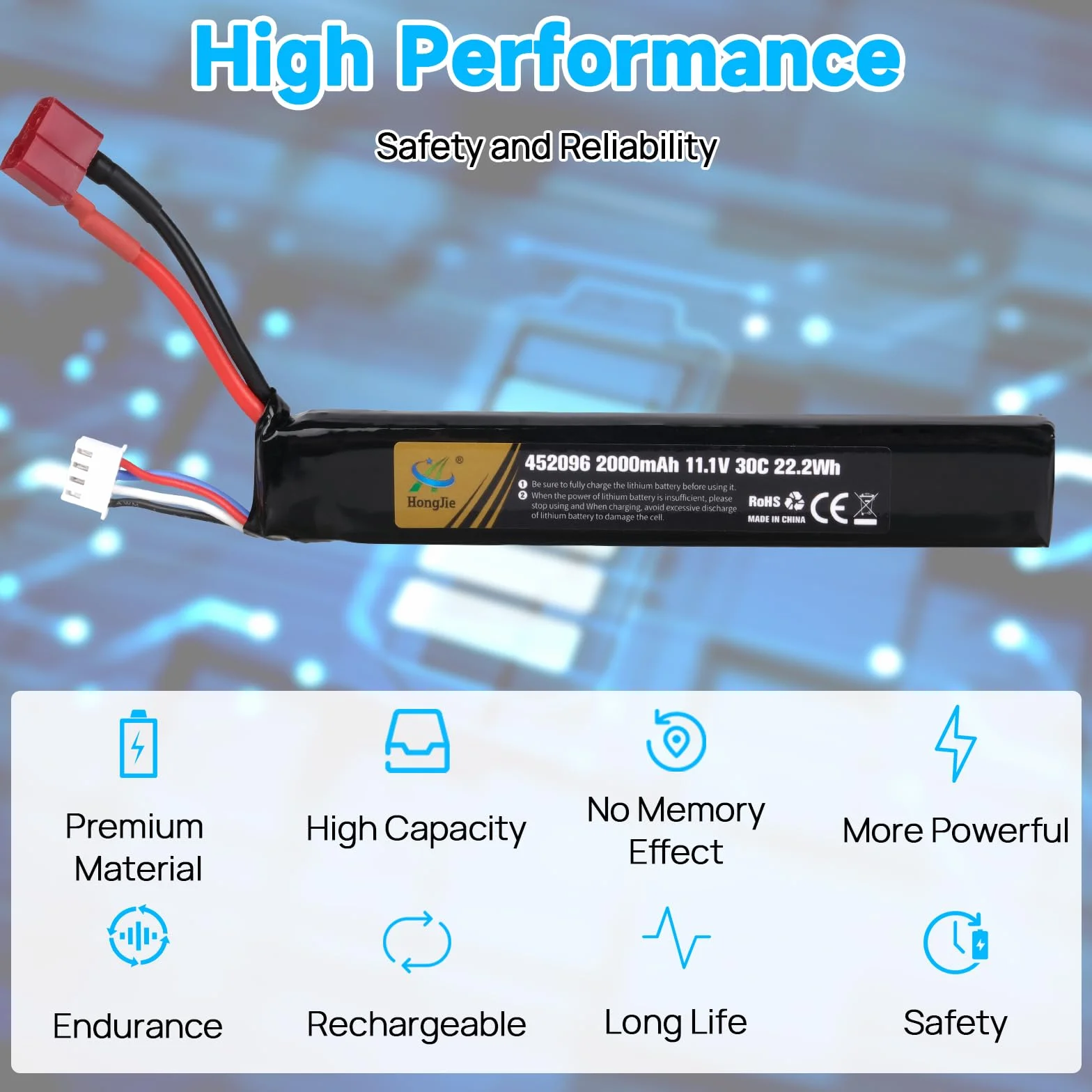 11,1 V 2000 mAh 30C 3S LiPo Akumulator z wtyczką Deans-T do karabinów Airsoft M4, M110, AK47, L85, MP5, Scar, M249, AUG, AEG, MP5K, M60, RPK, PKM