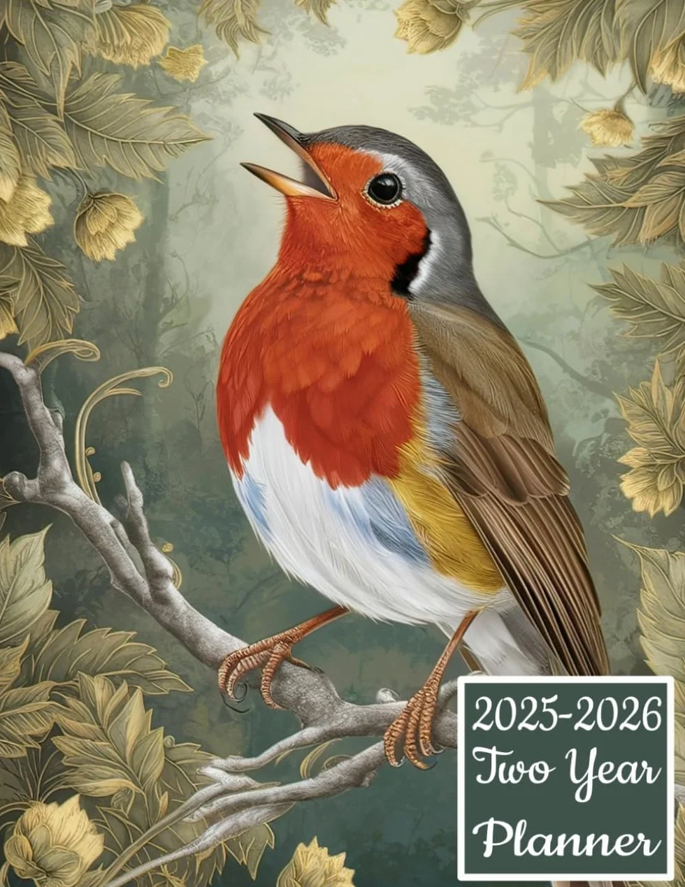 2025-2026 Two Year Planner: 2 Page Spreads With Monthly Calendar Grids 24 Months Organizer American Robin Bird cover