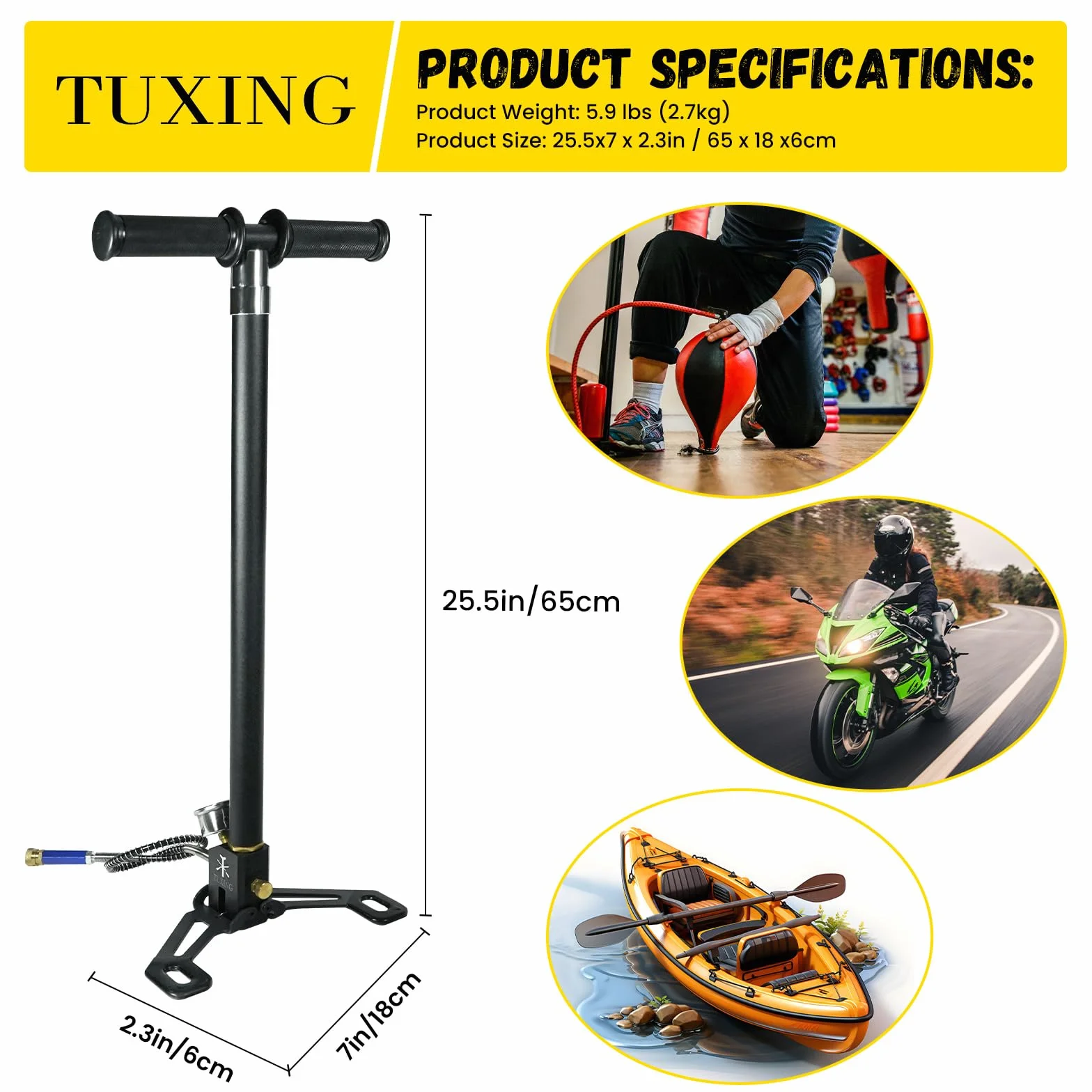 TUXING PCP pompa 4500Psi wysokociśnieniowa pompa ręczna 3 etap ze stali nierdzewnej do wiatrówki strzemię myśliwskie Paintball wiatrówka 300bar 30mpa