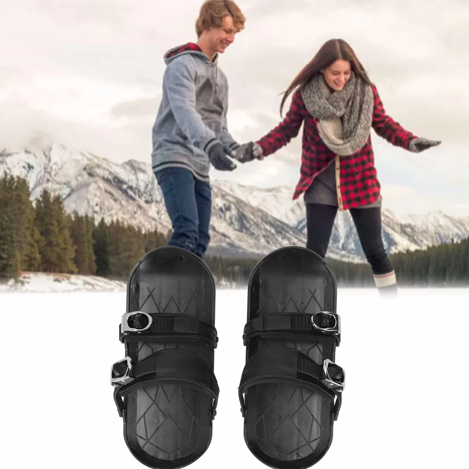 Mini łyżwy narciarskie, krótkie, regulowane, krótkie, zimowe, snowblade, buty narciarskie, buty narciarskie do sportów zimowych, czarne