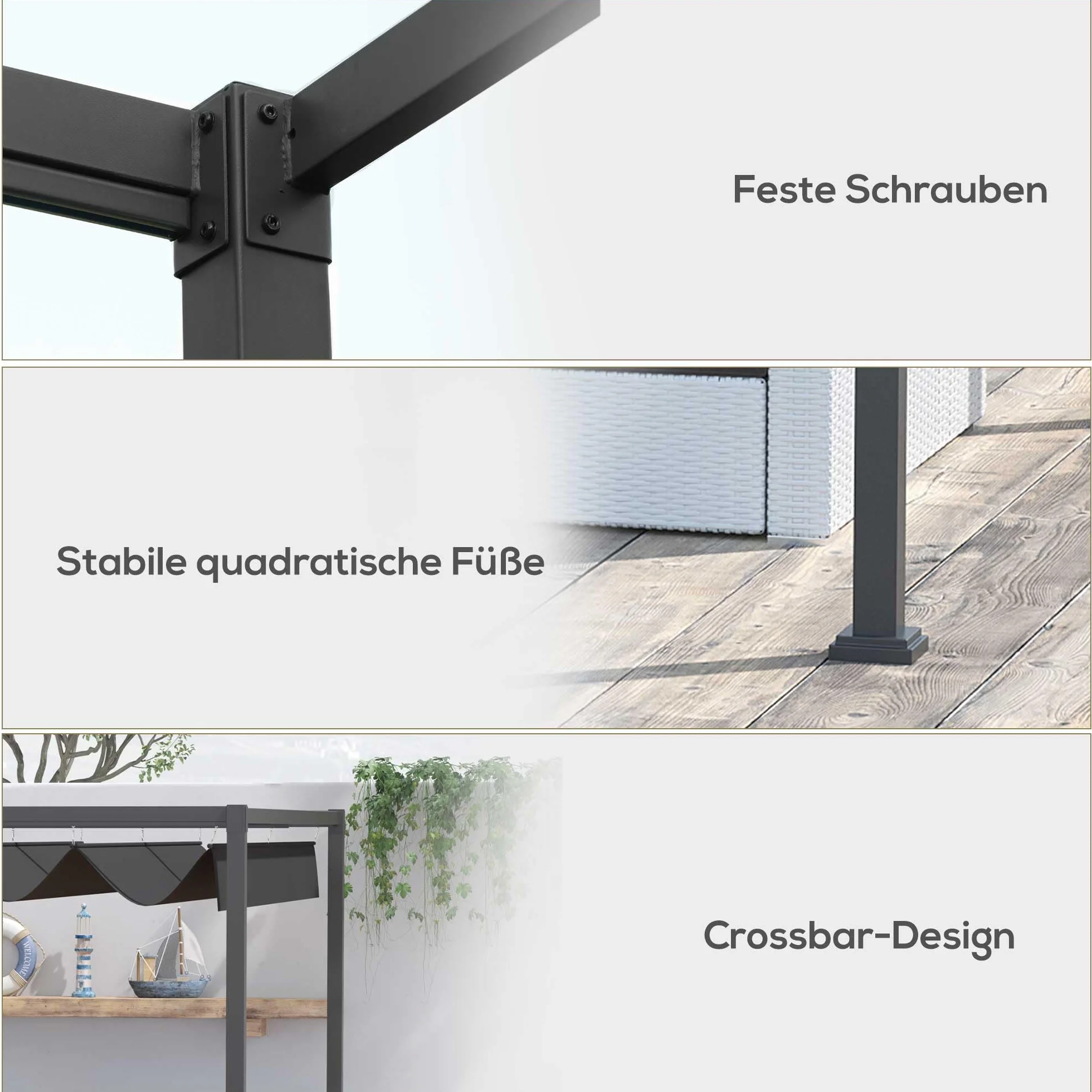Outsunny Pergola Pawilon zadaszenie tarasu z rozsuwanym dachem, poliester czarny 298 x 213 x 222 cm