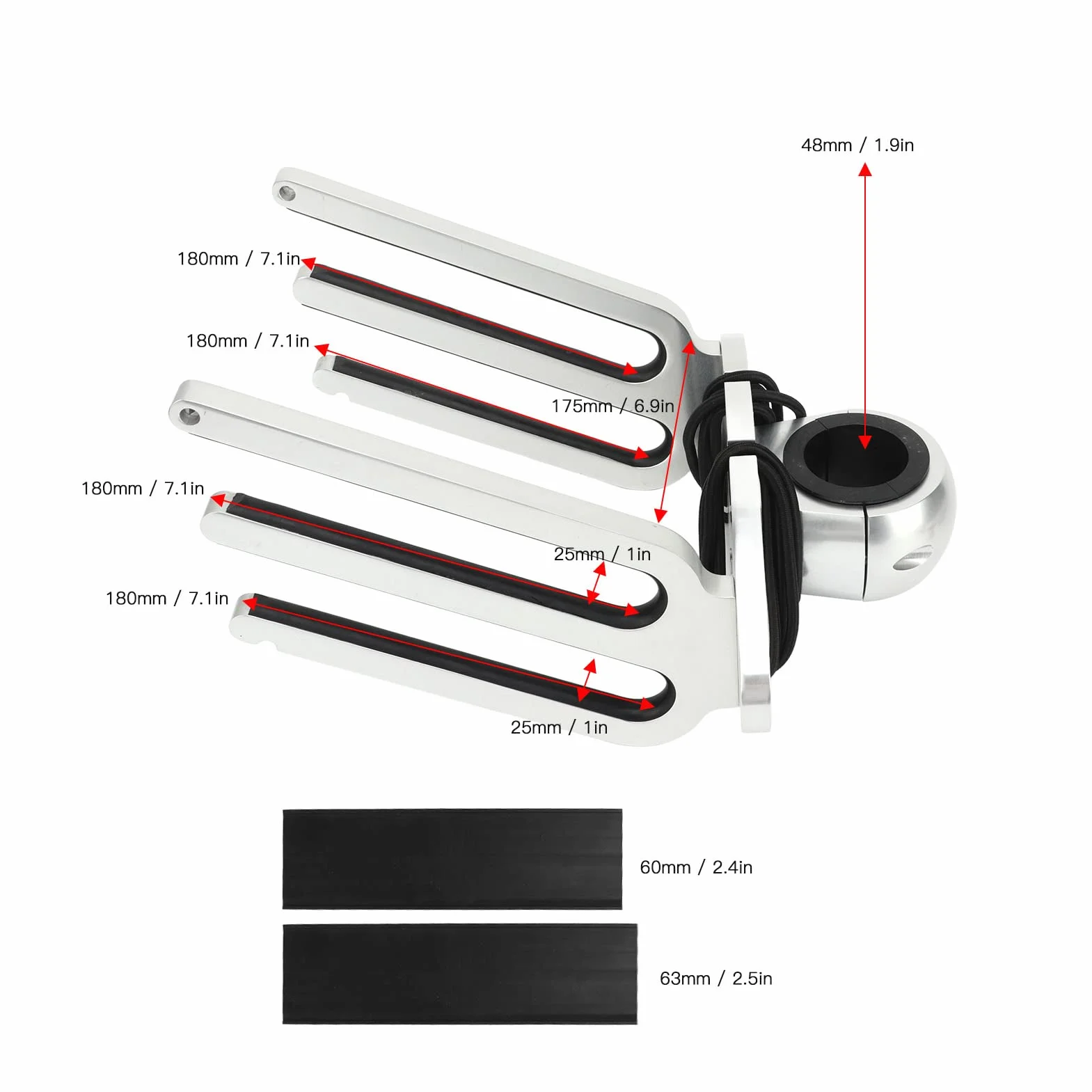 Wakeboard Rack 6061 Aviation Grade Aluminium Wakeboard Tower Rack Regulowany Kąt Uchwyt Wakeboarding Uchwyt Polerowany Stop Aluminium do Rur Zaciskowych 1,89 Cala 2,36 Cala 2,48