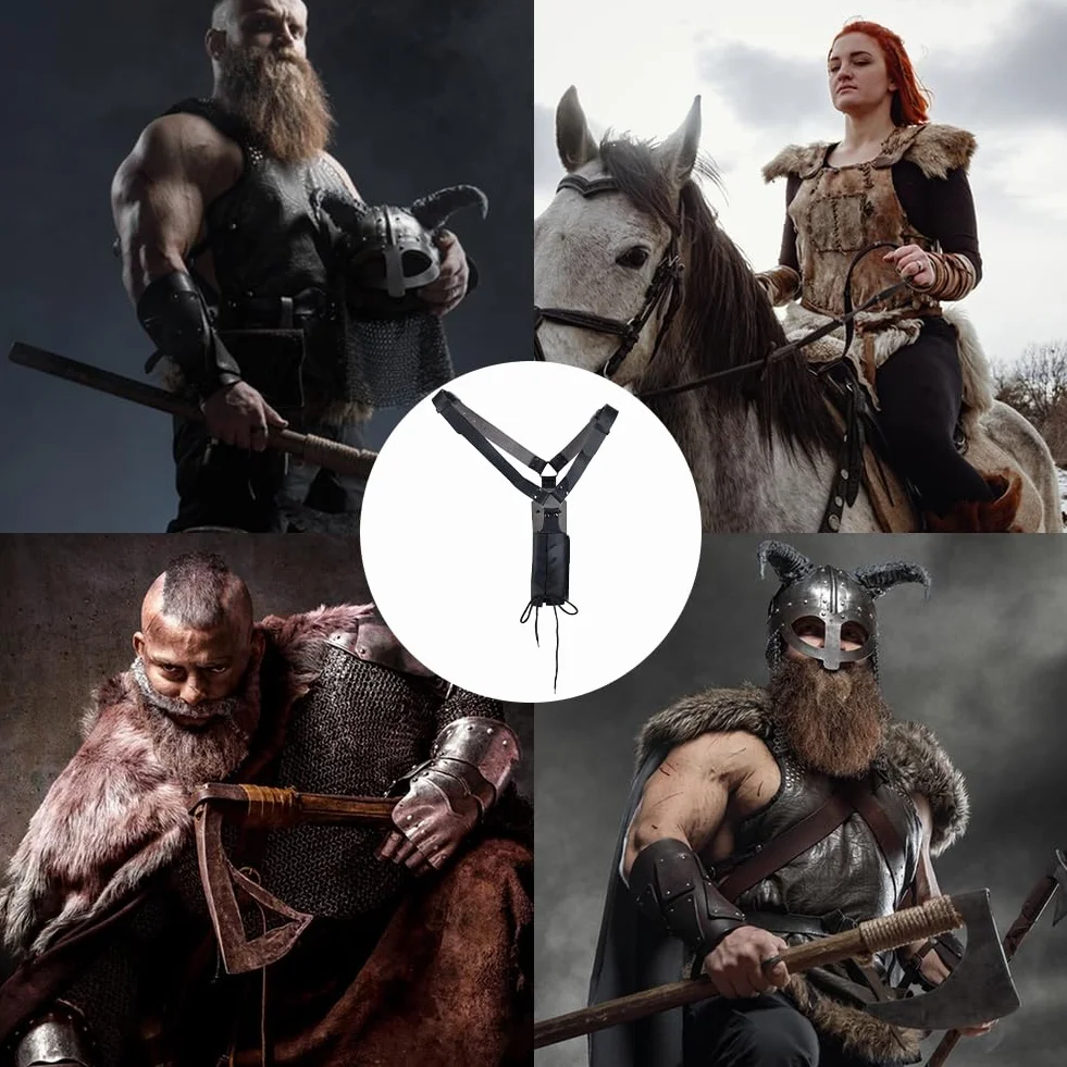 GORGECRAFT Średniowieczny renesansowy miecz żaba, regulowany skórzany pasek na ramię, pasek crossbody, pasek retro, kabura LARP, kostium wojownika, akcesorium dla mężczyzn, Halloween, cosplay, czarny