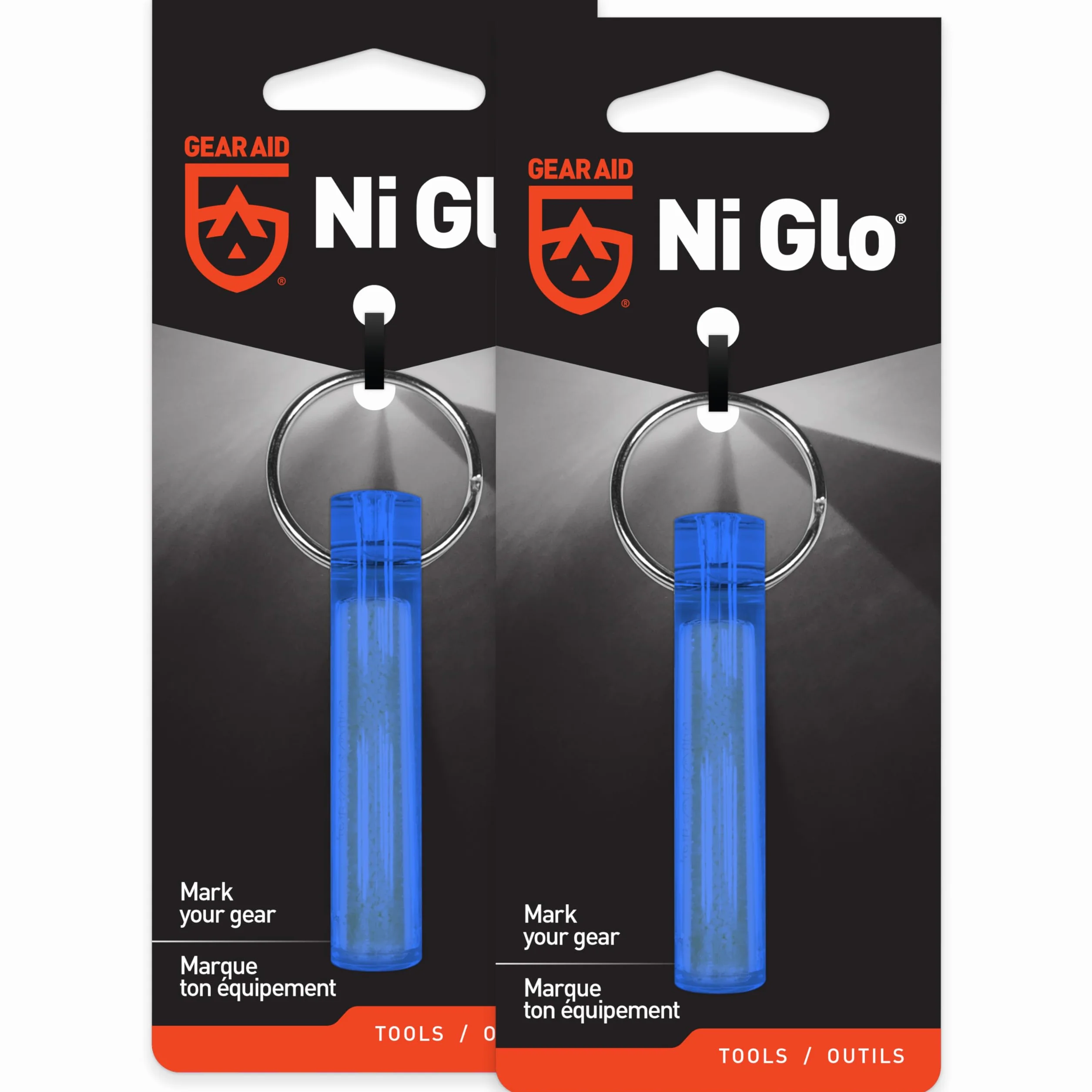 GEAR AID Ni Glo, 5 cm świecący brelok na kemping, nurkowanie i nocne wędkowanie, niebieski, 2 szt